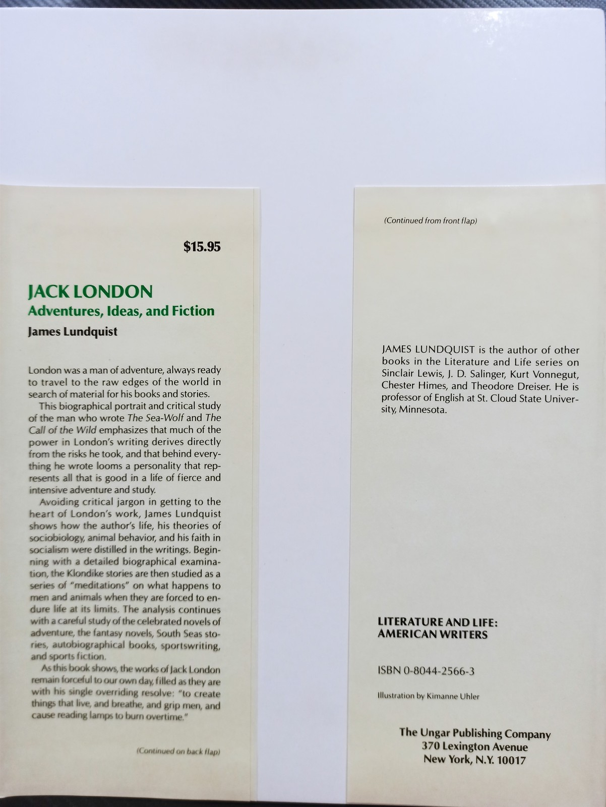 Jack London: Adventures, Ideas and Fiction by James Lundquist (1987, Hardcover)