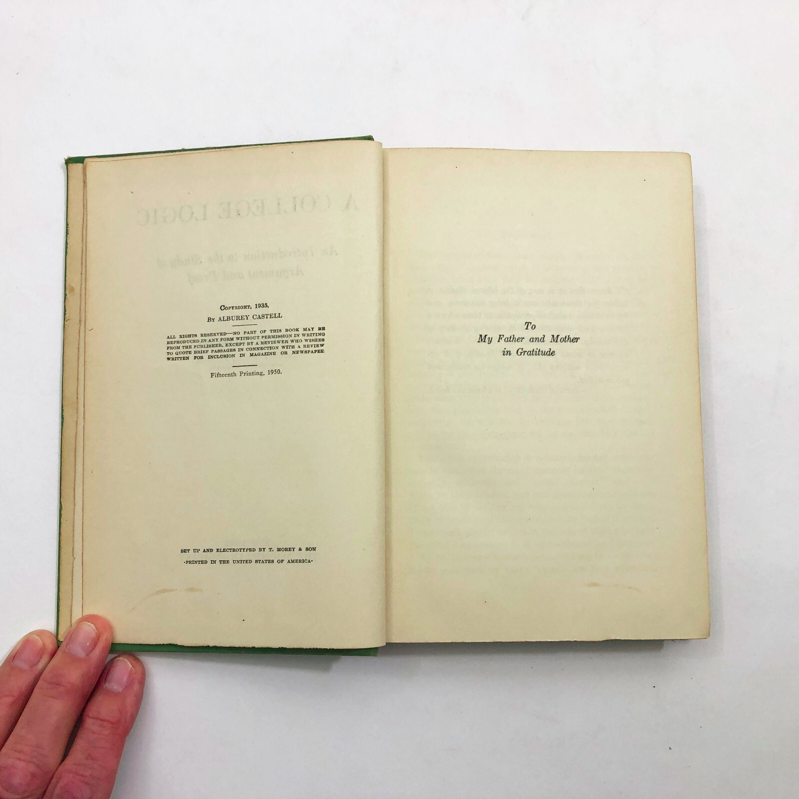 A College Logic Alburey Castell 15th Printing 392 Pages 1950