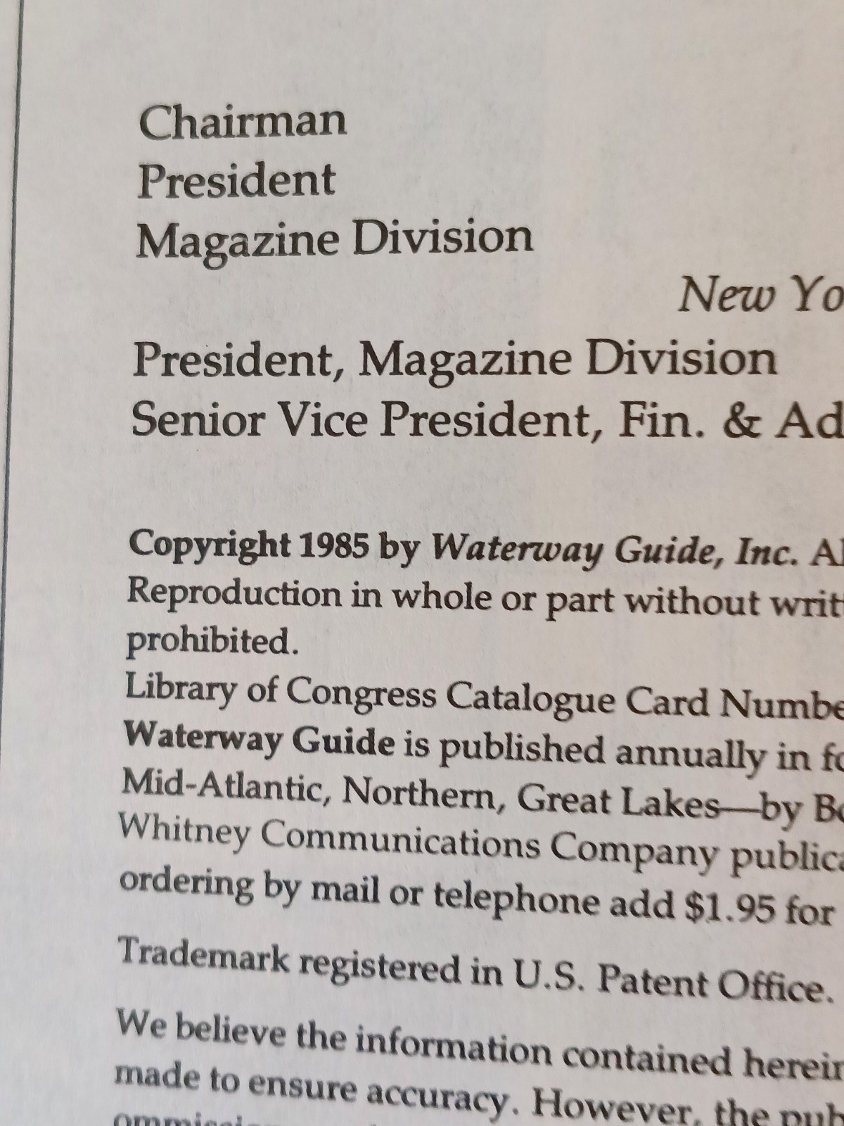 WATERWAY GUIDE – Great Lakes 1985 – Mid-Atlantic 1987 – Great Lakes 1991