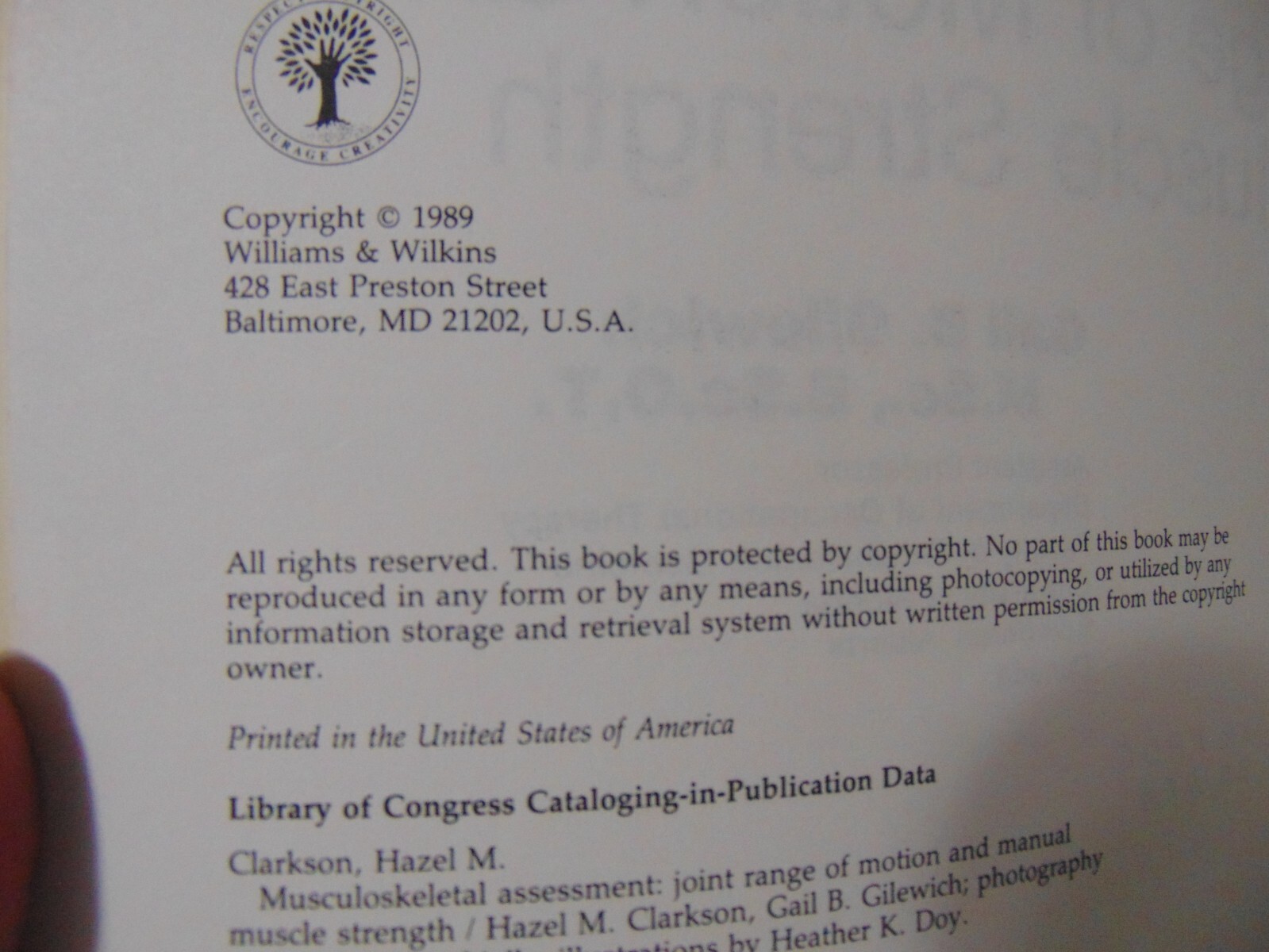 Musculoskeletal Assessment by Hazel Clarkson & Gail Gilewich Softcover 1989