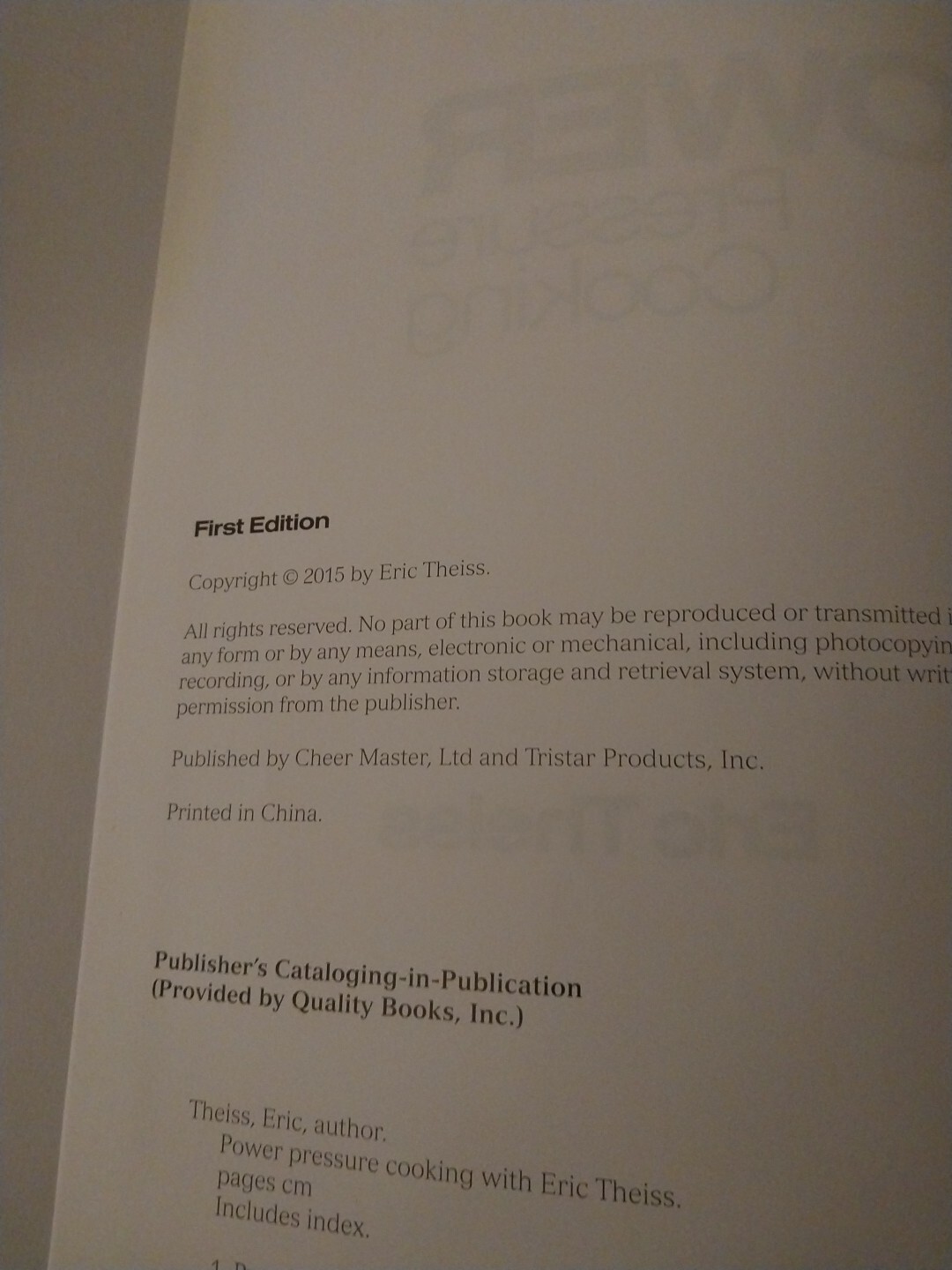 Eric Theiss Power Pressure Cooking Hard Cover