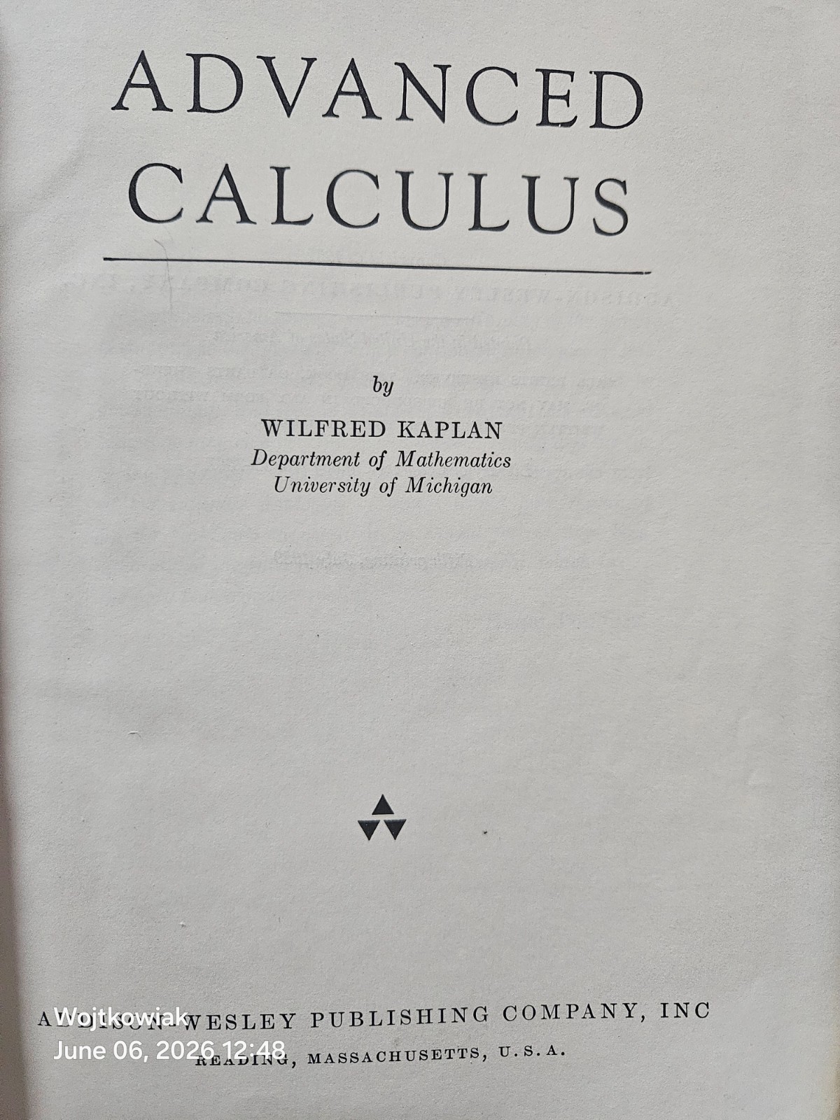 11# 1959 Advanced Calculus by Wilfred Kaplan – Fifth Printing Hardcover Book