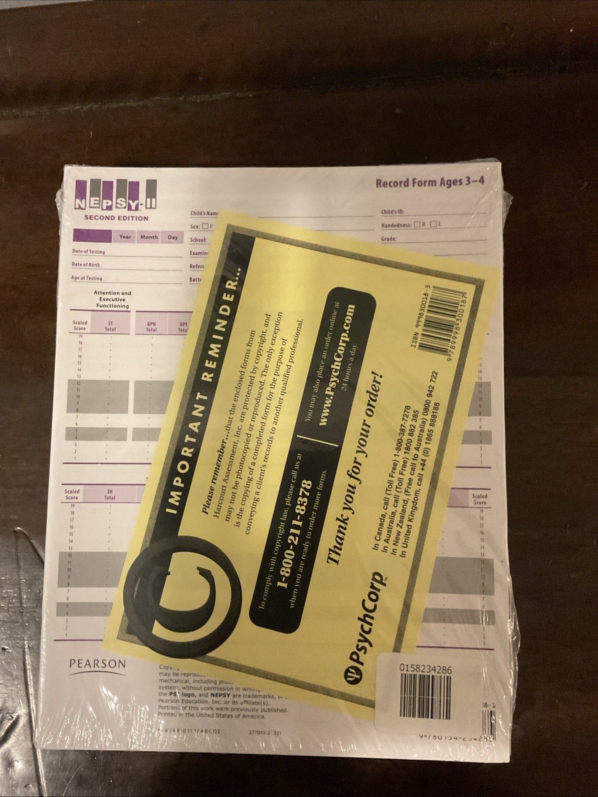 NEPSY-II Record Form Ages 3-4 Preschool Testing New In Package 25