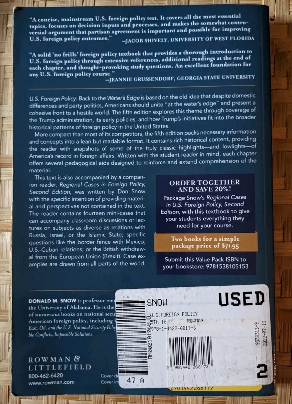 U.S. Foreign Policy-Back to the Water’s Edge Snow, Donald M.-PB Fifth Edition