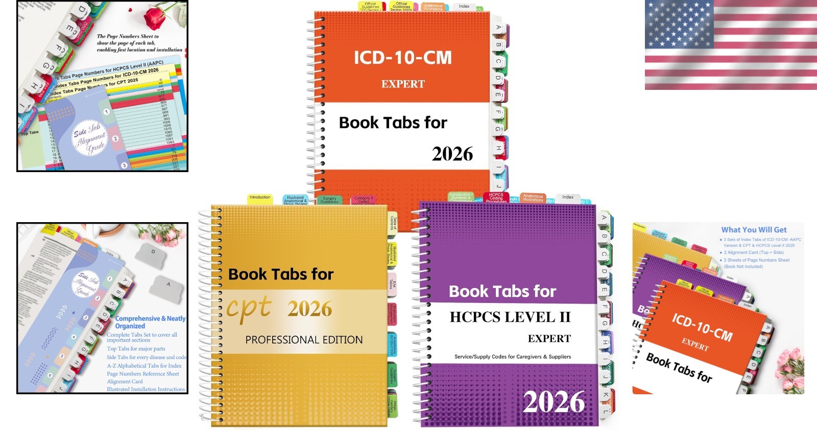 2026 CPT, ICD-10-CM & HCPCS Level II Tabs: Colorful Waterproof Organization