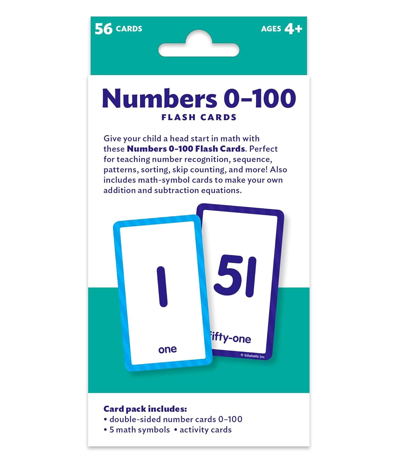 Flash Cards: Numbers 0 – 100, 56 cards , Ages 3 4 5 6 Preschool 3 Language Engli