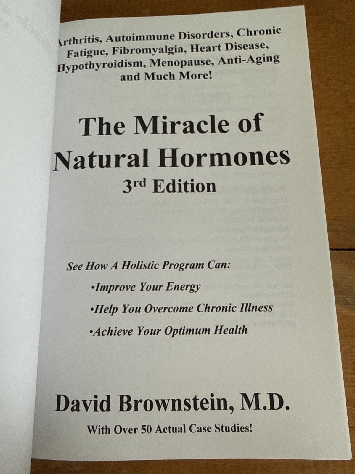The Miracle of Natural Hormones 3rd Ed Paperback By David Brownstein MD 2003 NEW