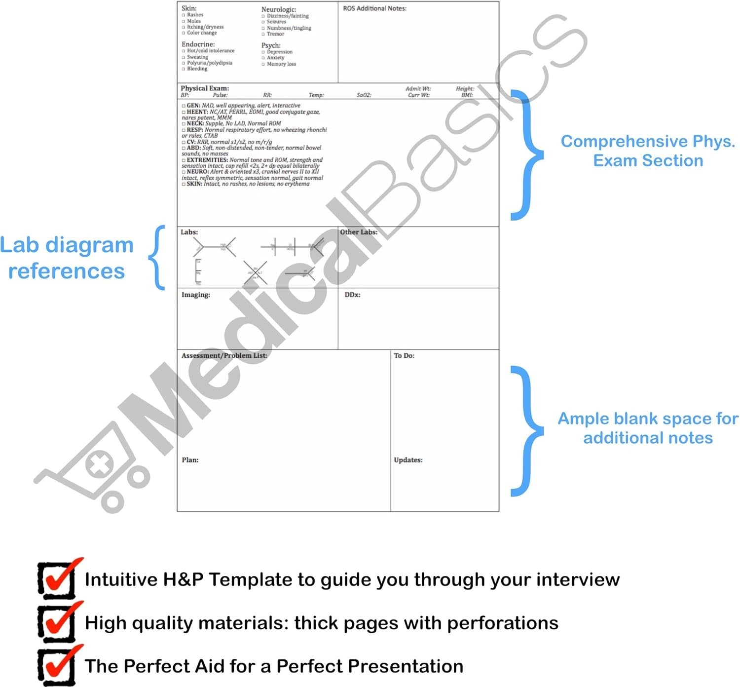 H&P notebook – Medical History and Physical notebook, 100 medical templates w…