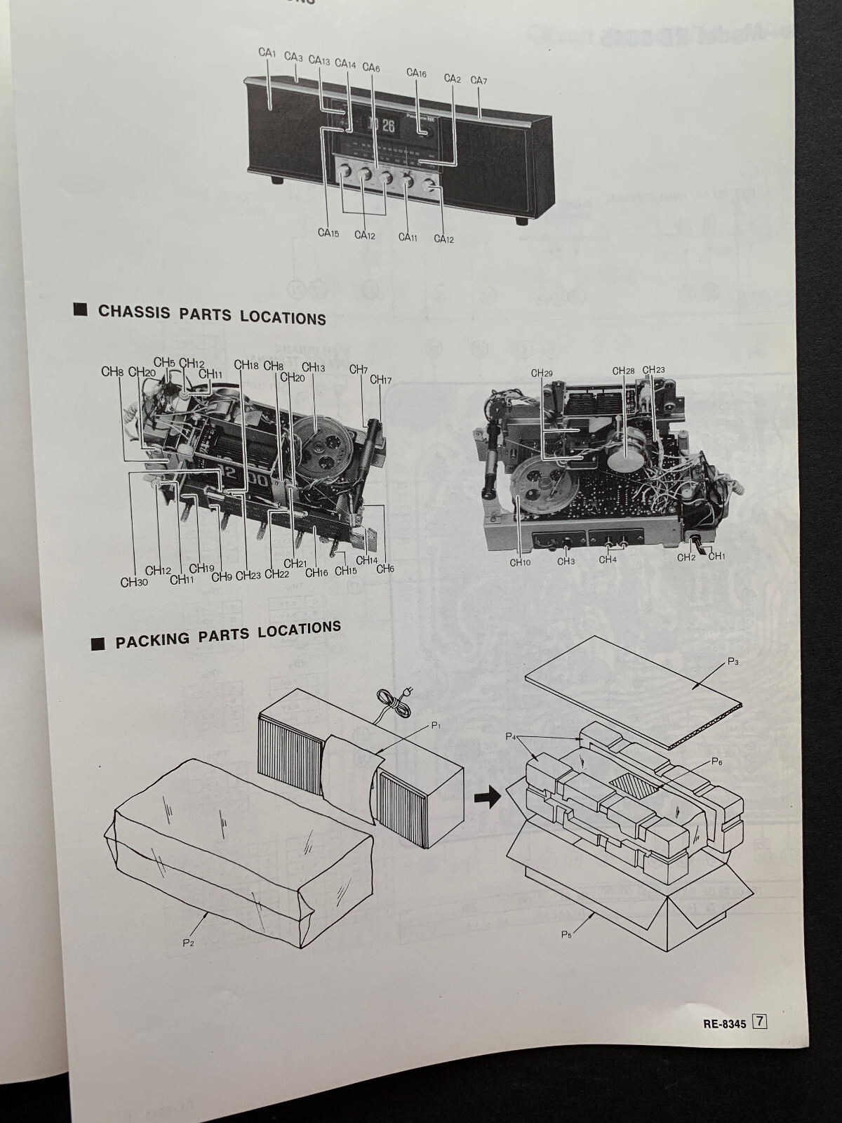 Panasonic RE-8345 FM/AM Radio Digital Flip Alarm Clock ORIGINAL Service Manual