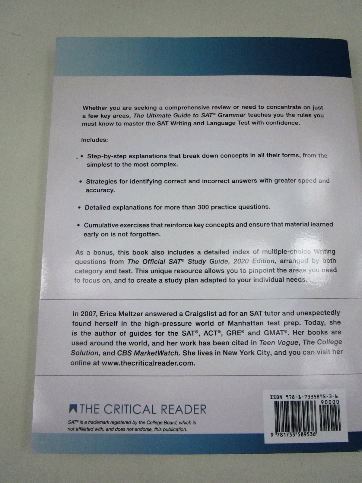 The Critical Reader: Ultimate Guide To SAT Grammar By Erica Meltzer 5th Edition