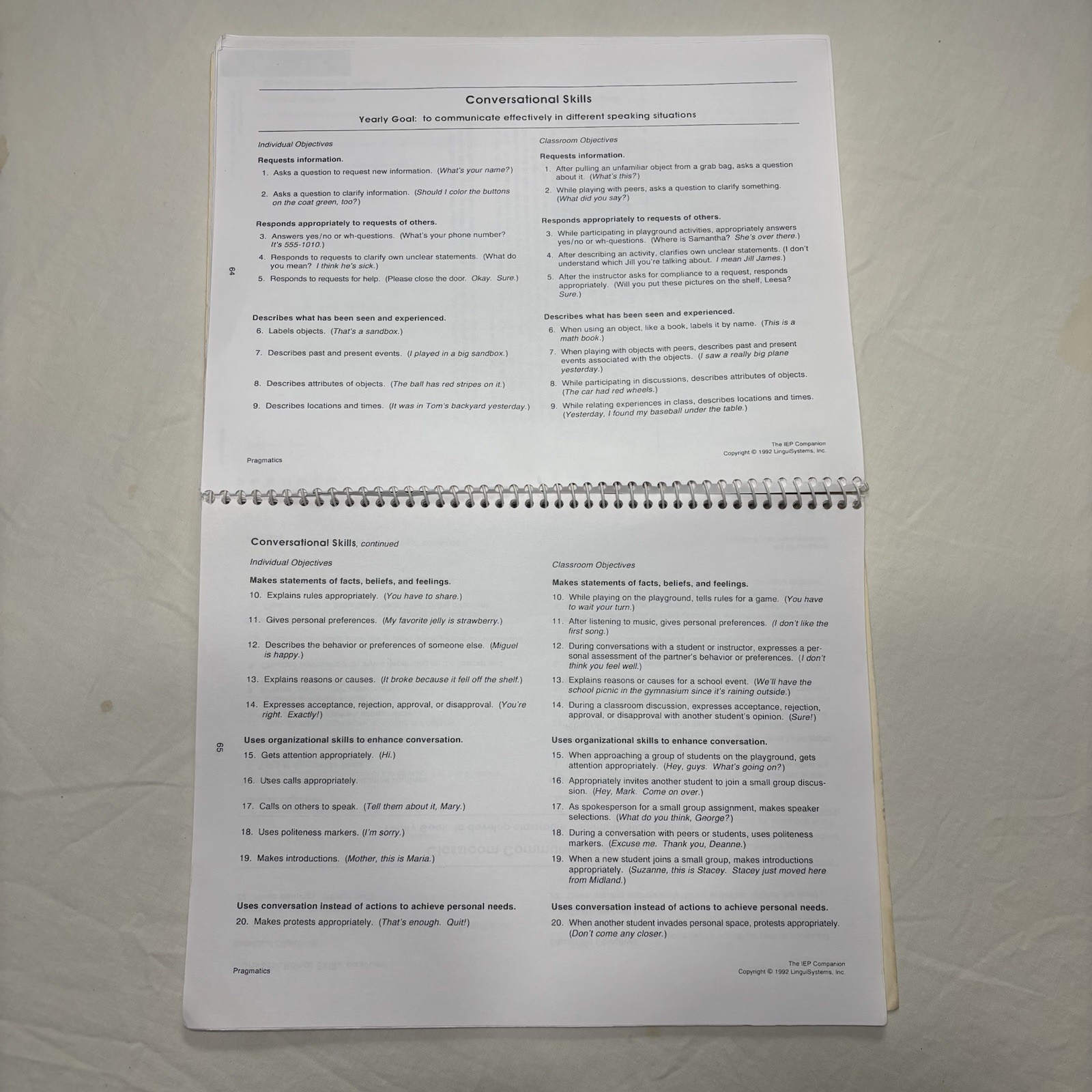 IEP Companion : Communication Goals for Therapy in and Out of the Classroom