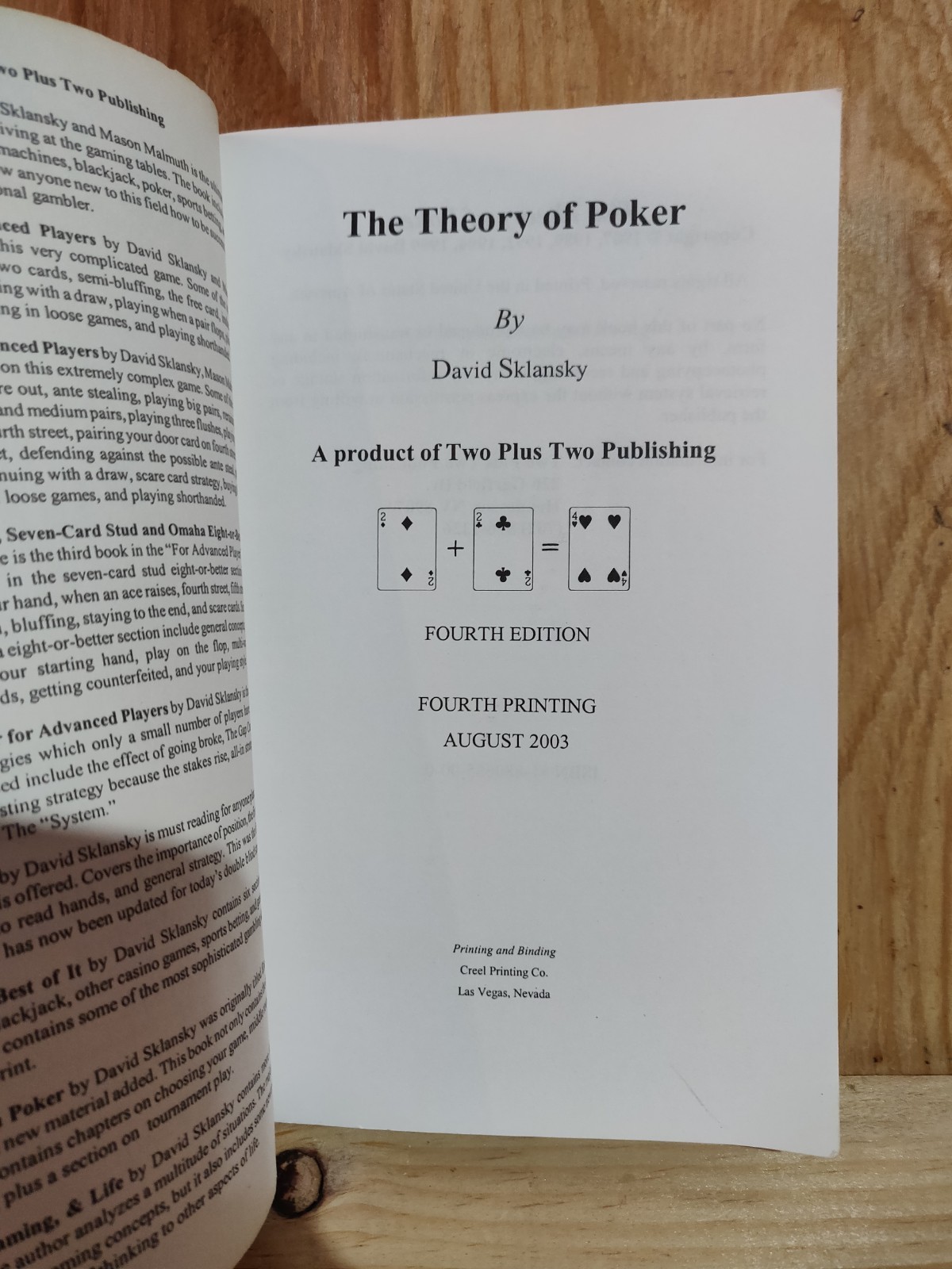 The Theory of Poker by Sklansky, David