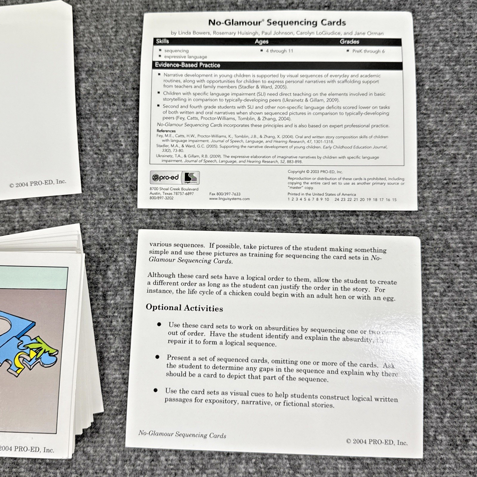 No-glamour Sequencing Cards LinguiSystems Speech Language Therapy Elementary Age