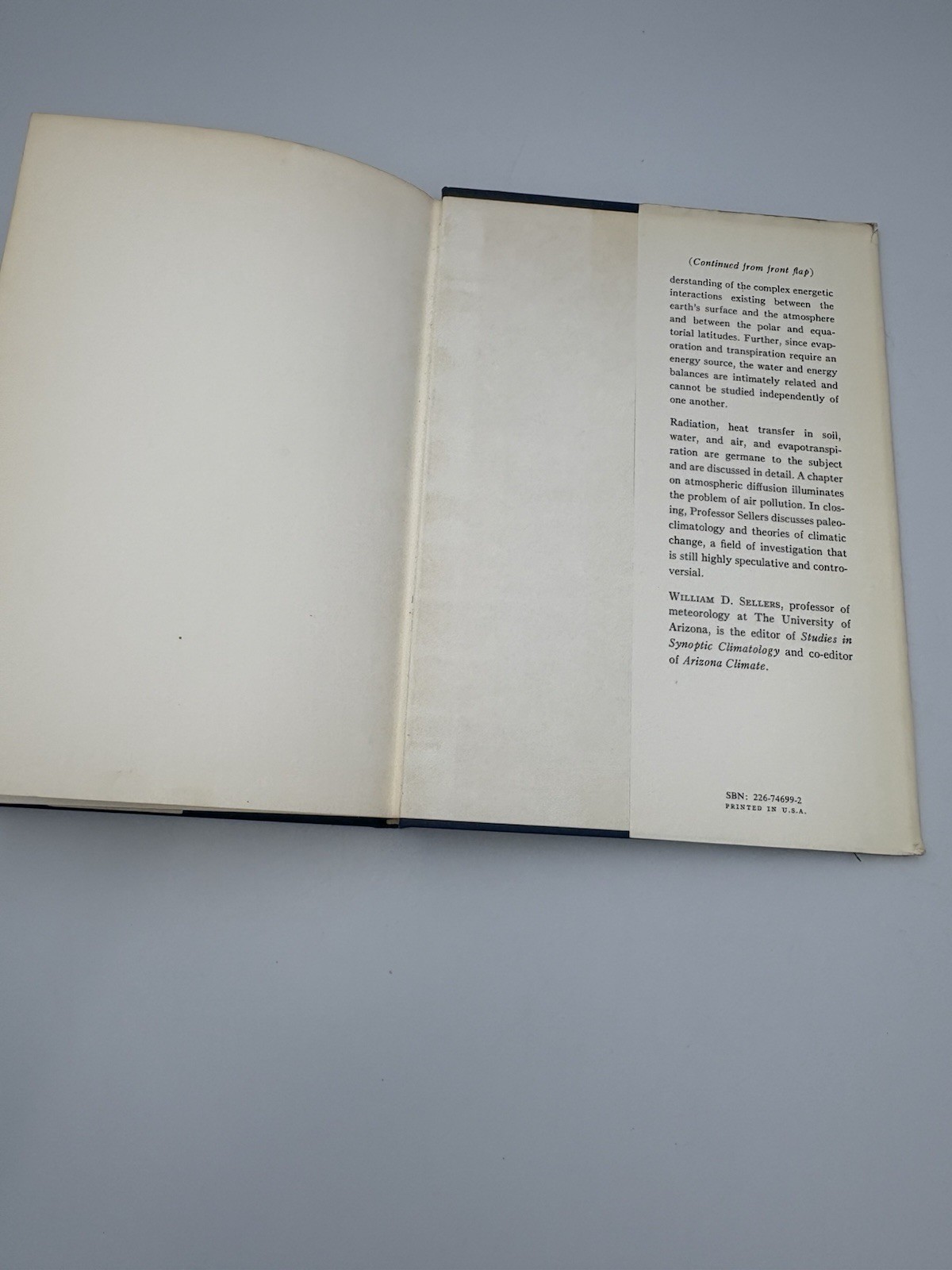 Physical Climatology By William D. Sellers (1969) Hardcover DJ