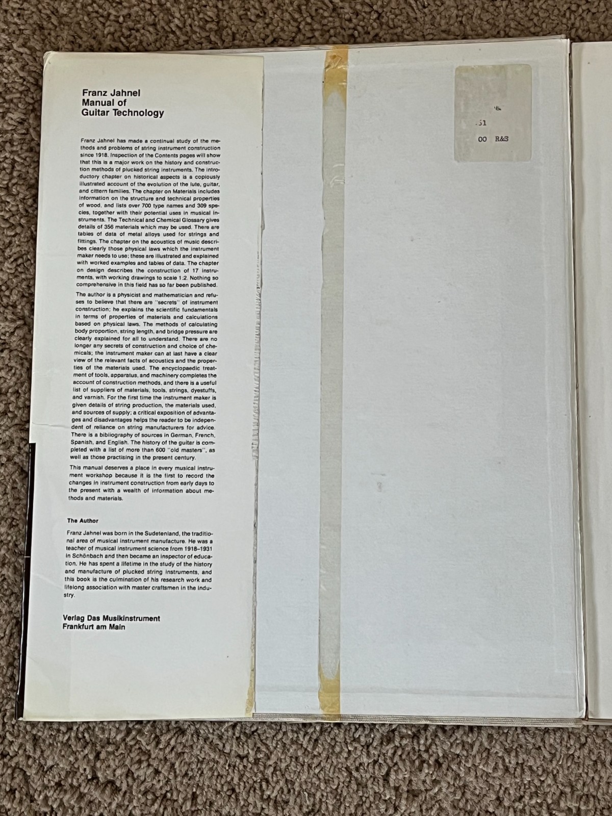Manual of Guitar Technology Hard Cover, First English Edition, Franz Jahnel 1981