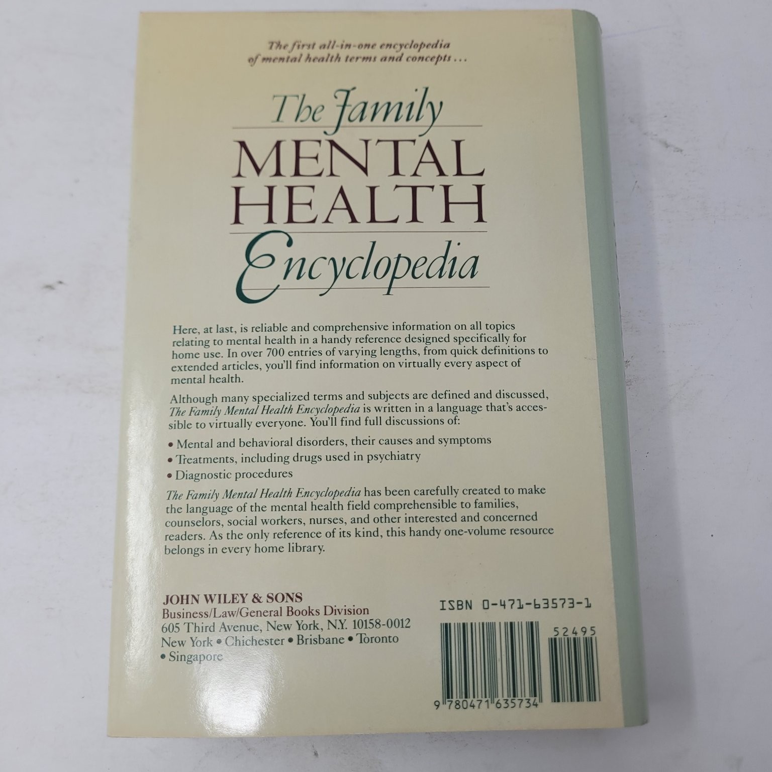 The Family Mental Health Encyclopedia Frank J. Bruno 1989 Psychology John Wiley
