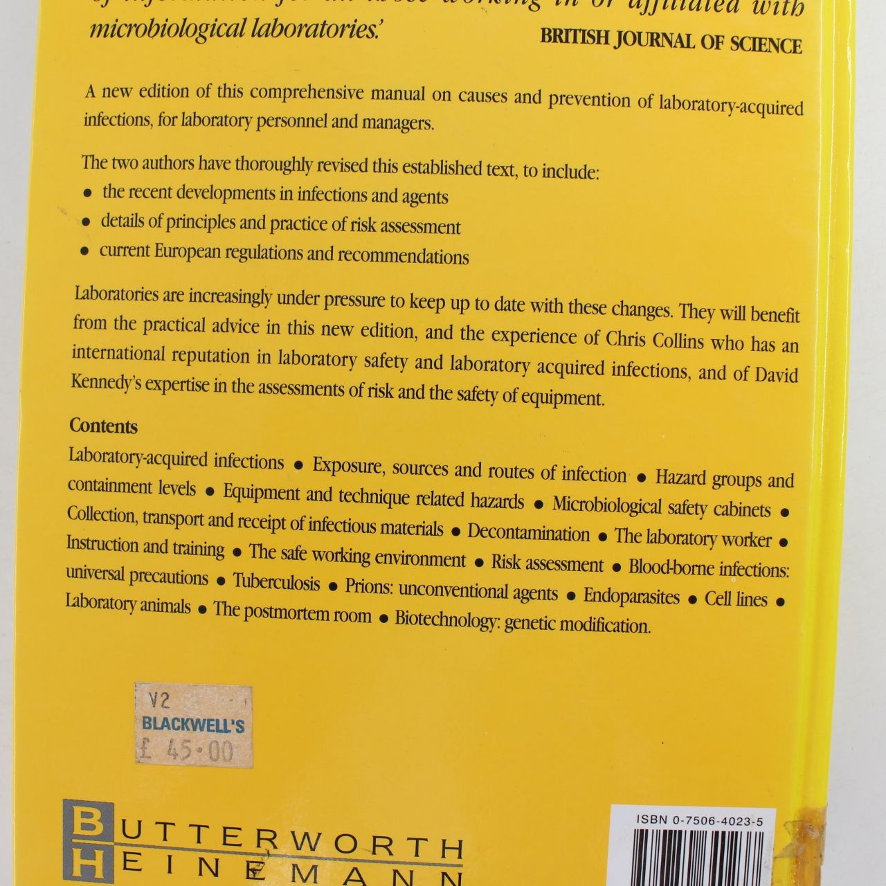 Laboratory-acquired Infections 4Ed History Incidence Causes and Prevention Book