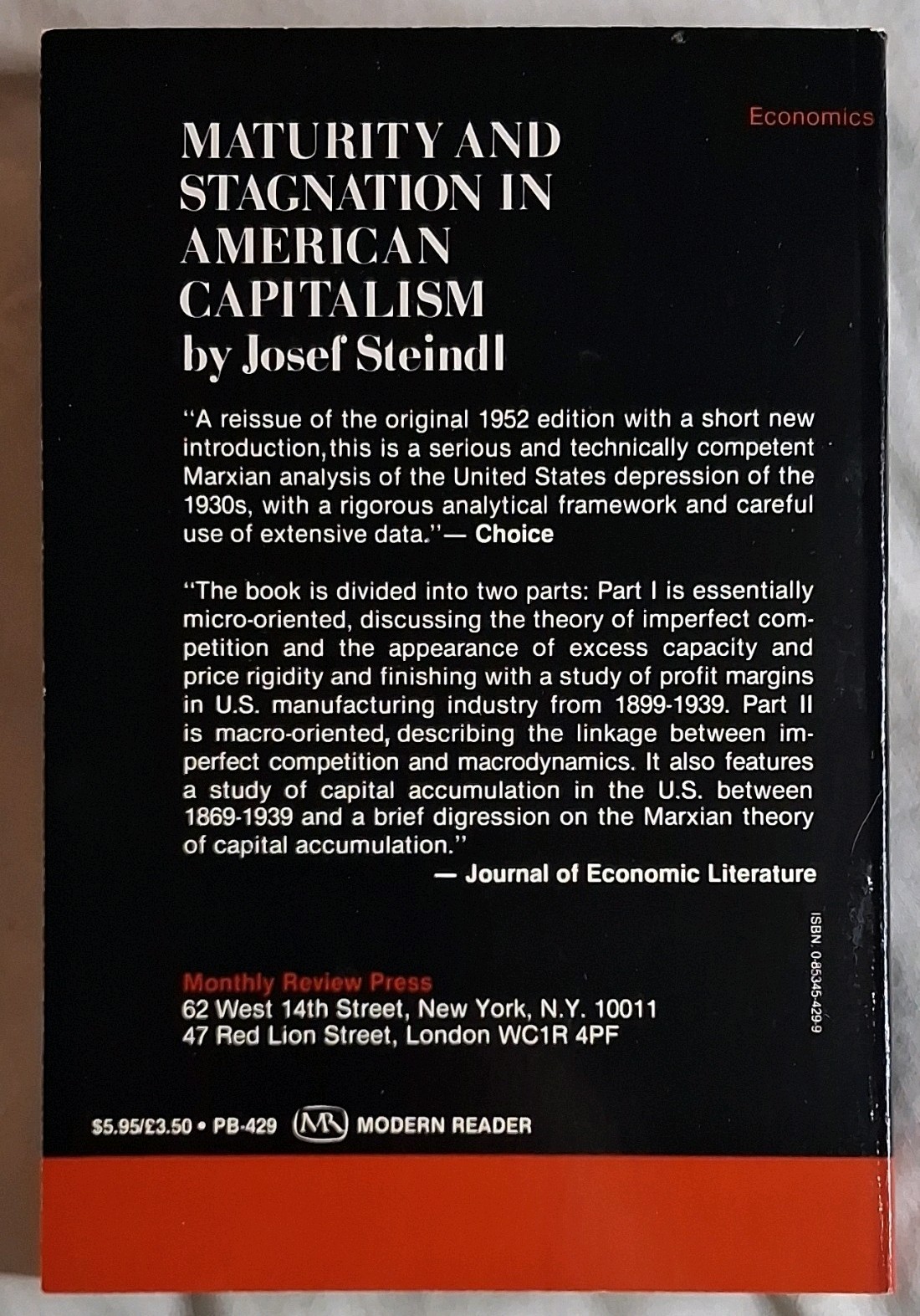 Maturity and Stagnation in American Capitalism Josef Steindl 1976 Paperback
