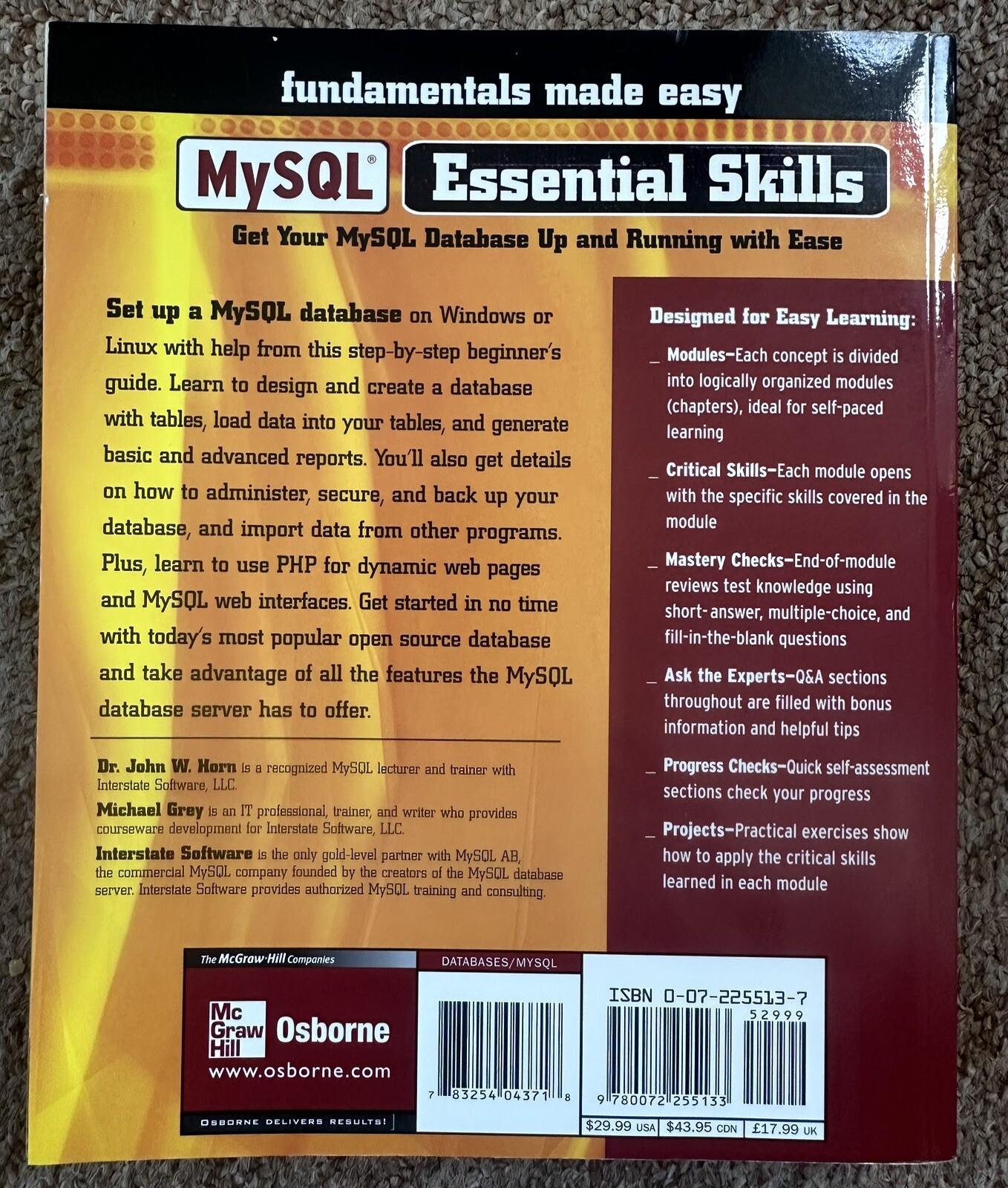 MySQL Essential Skills by John Horn 9780072255133 Free UK Shipping