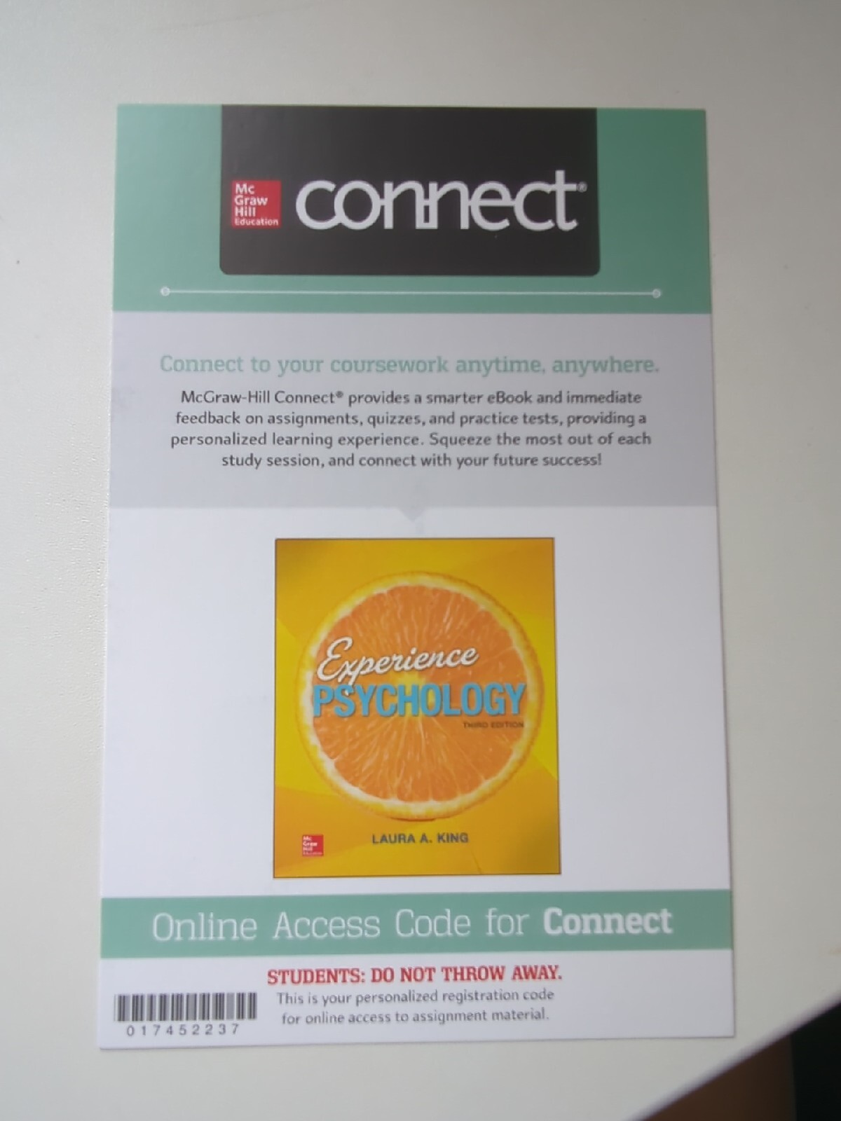 Connect Access Card for Experience Psychology by Laura A. King (2015, Online…