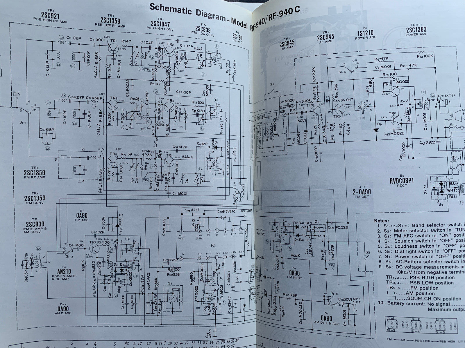 Panasonic RF-940/RF-940C PSB/FM/AM 4-Band Portable Radio ORIGINAL Service Manual