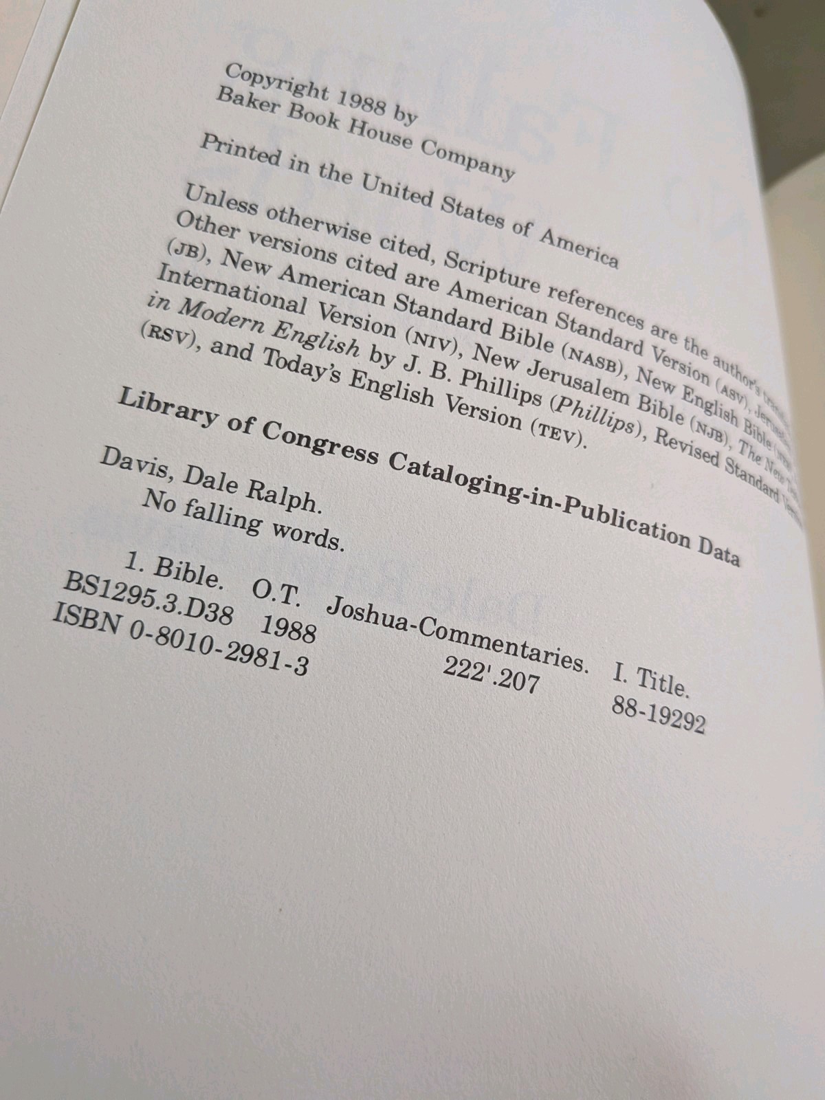 NO FALLING WORDS: EXPOSITIONS OF THE BOOK OF JOSHUA, D R Davis PB, Baker BH
