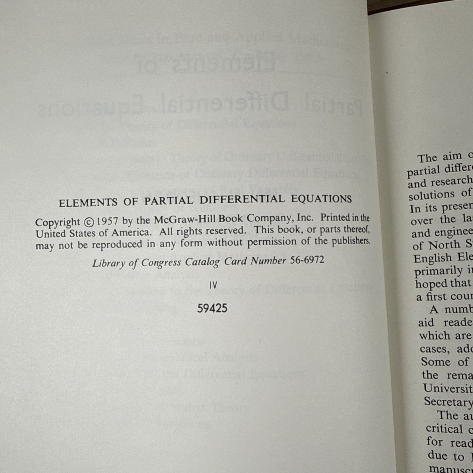 Elements Of Partial Differential Equations VTG 1957 HC Mathematics Calculus