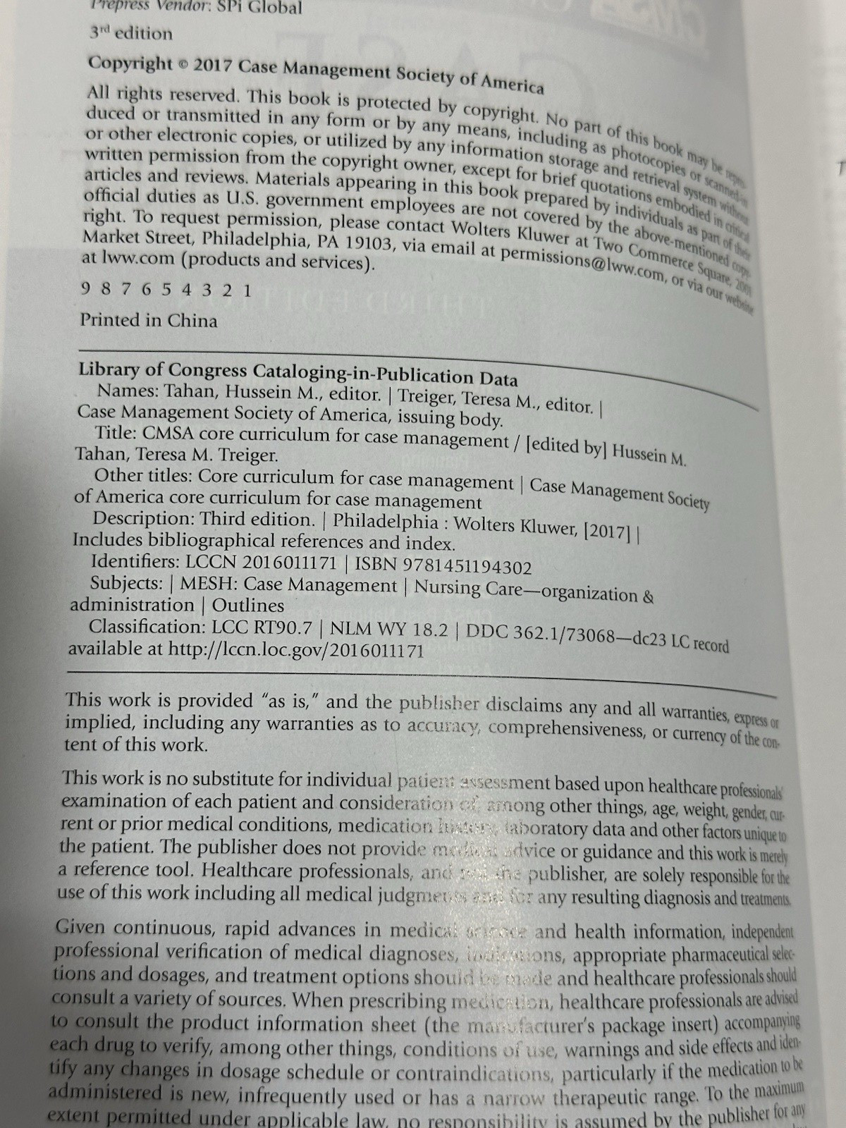 CMSA Core Curriculum for Case Management by Tahan PhD 3rd Edition Paper Back