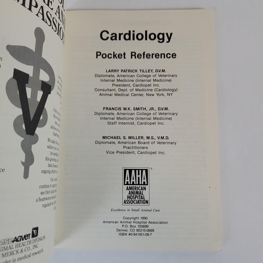 Cardiology Pocket Reference American Animal Hospital Association Book VTG 1990