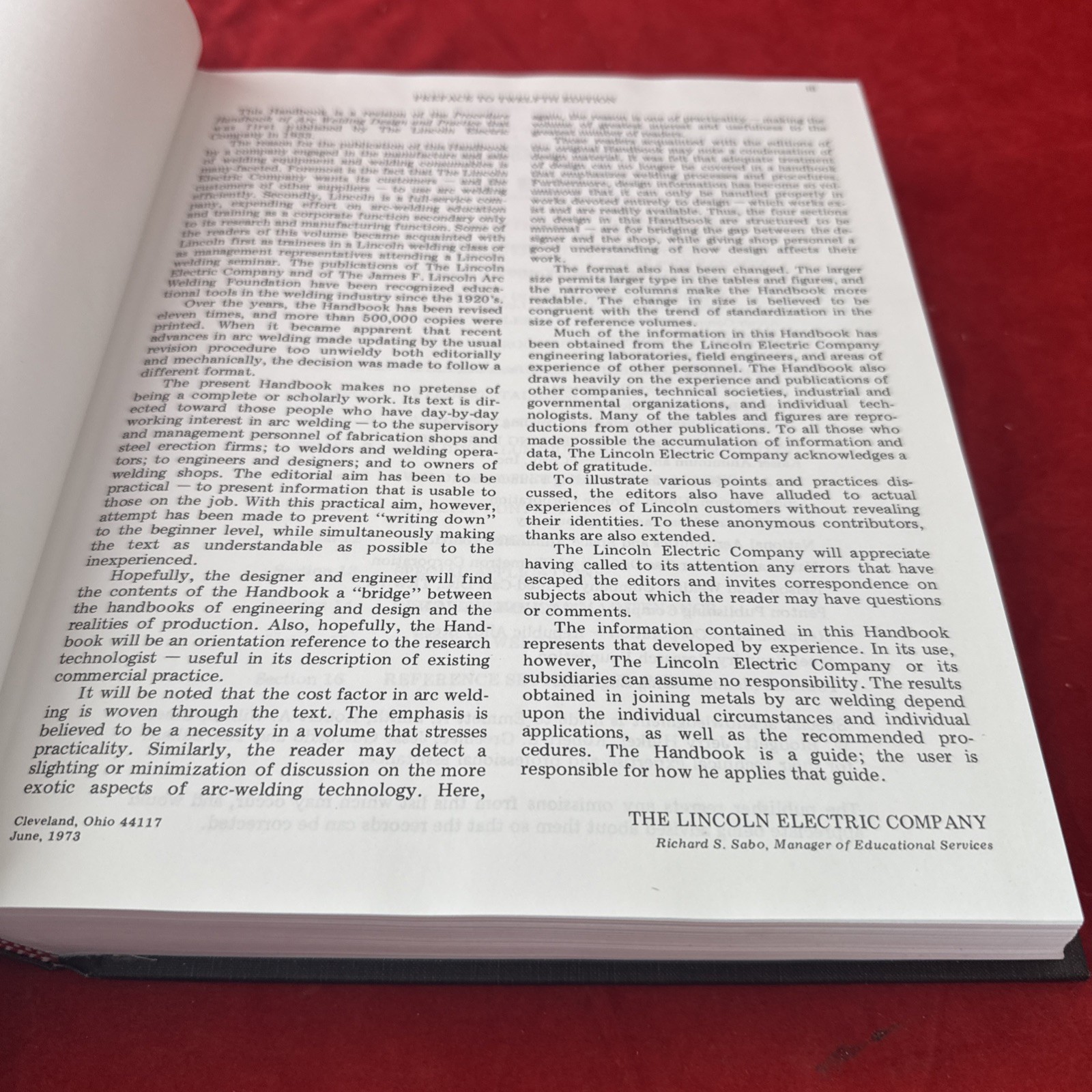 1973 The Procedure Handbook of Arc Welding 12th Edition by Lincoln Electric