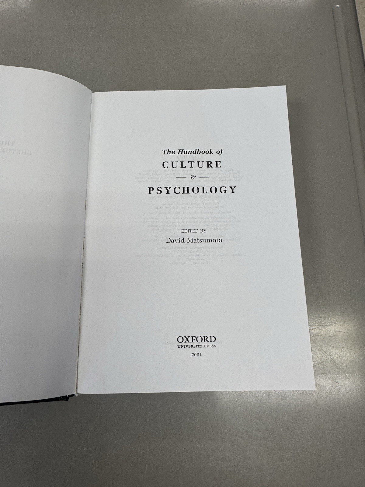 Handbook of Culture and Psychology David Matsumoto HC 2001 Oxford