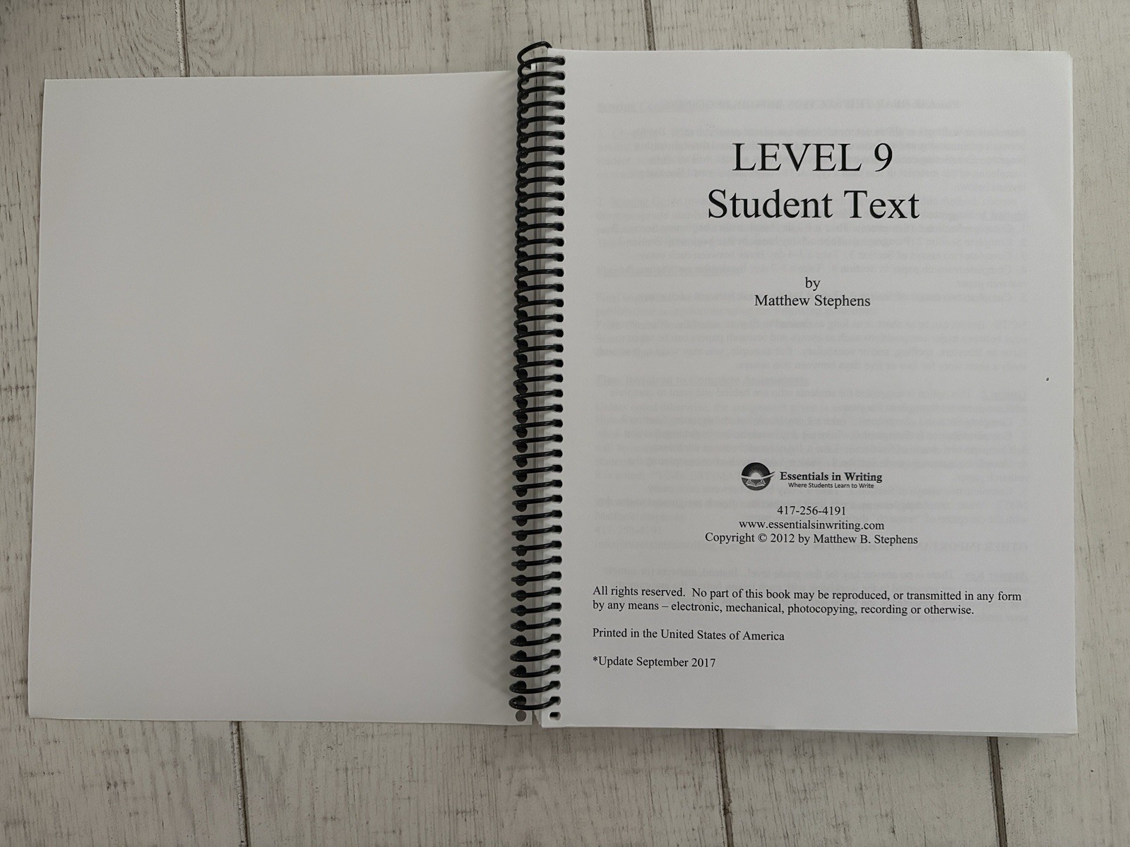 Essentials in Writing Level 9 Spiral Textbook & 3 DVD Set Matthew Stephens
