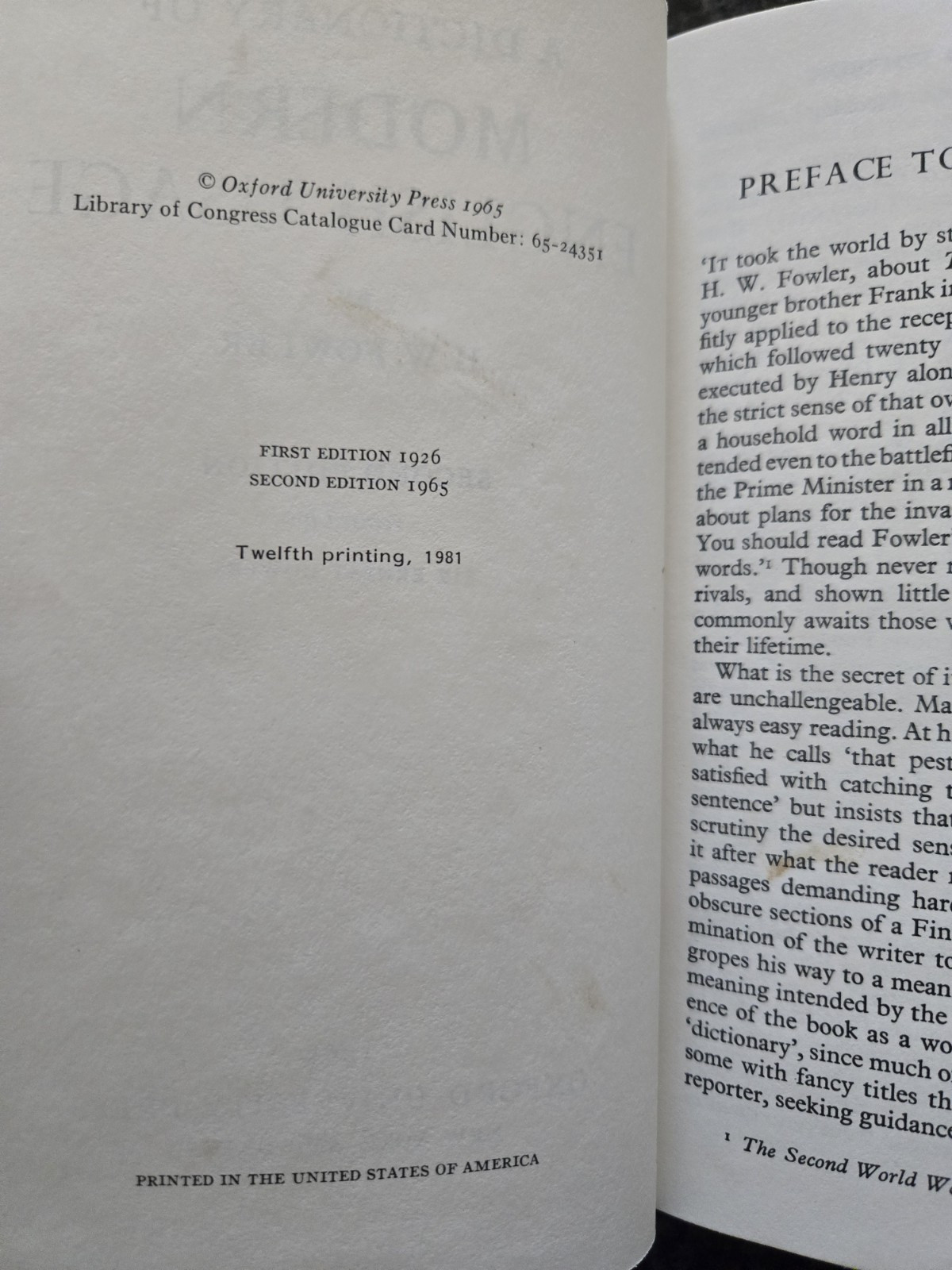 A Dictionary of Modern English Usage by Fowler, H. W., hardcover, VG W Dj 2nd Ed