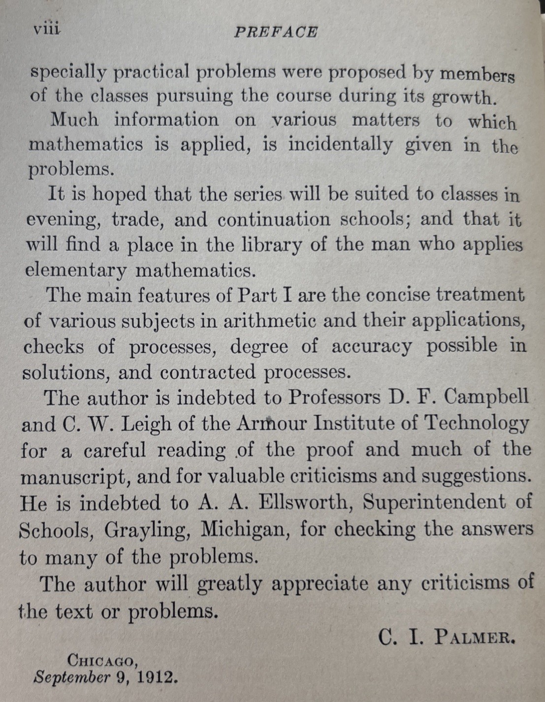 A Vintage Hardcover Copy Of Practical Mathematics -Palmer. Part 1 – Arithmetic