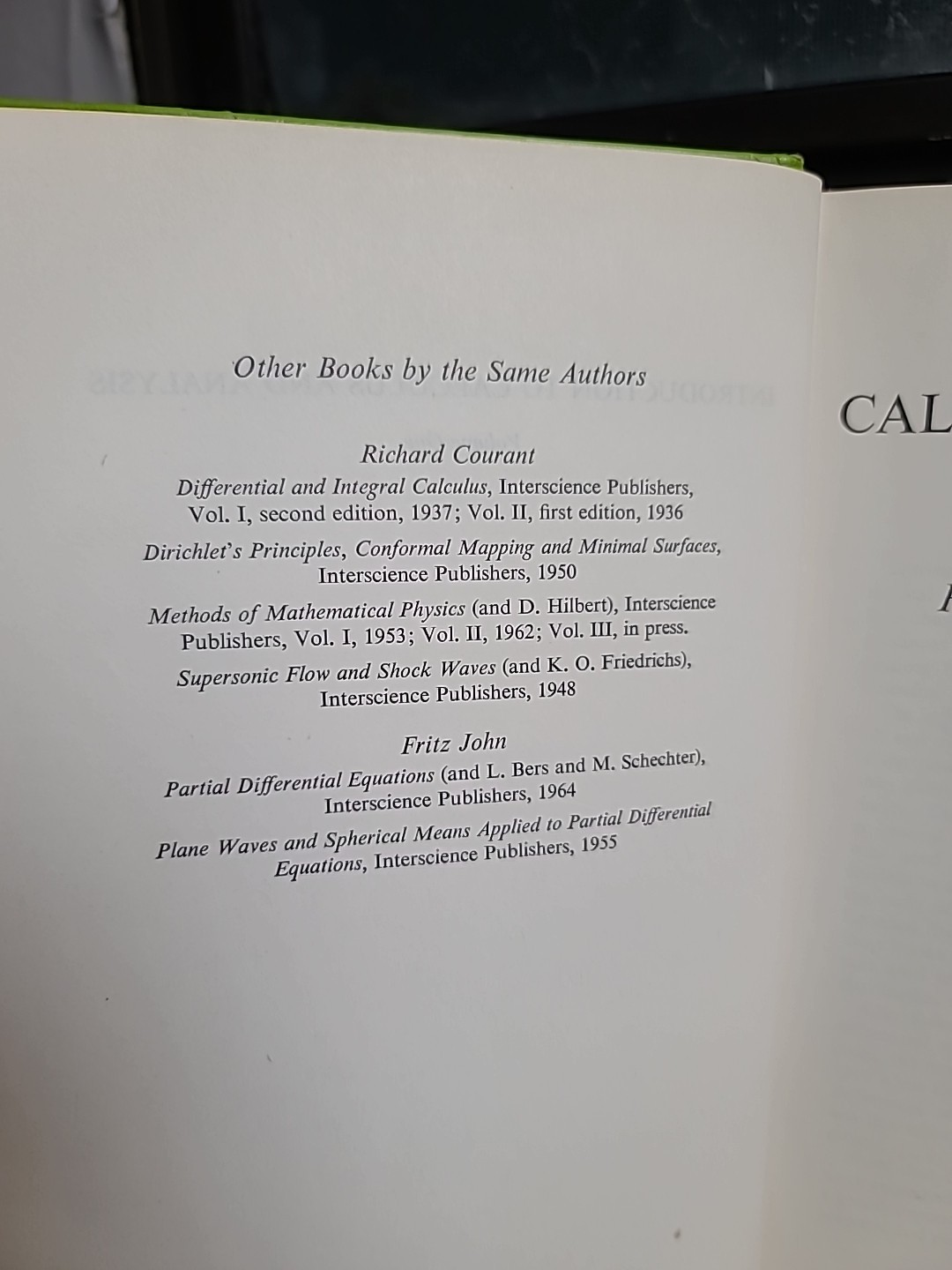 Introduction to Calculus and Analysis Vol 1 Courant John Hardcover 1965