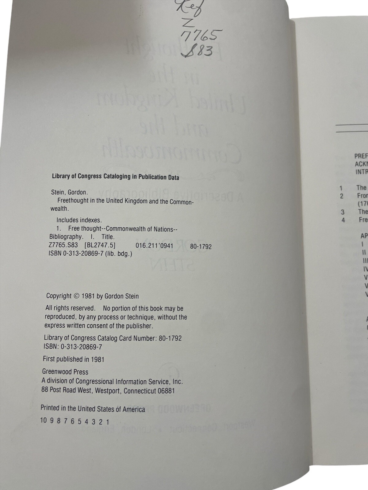 Freethought in the United Kingdom & the Commonwealth A Descriptive Bibliography