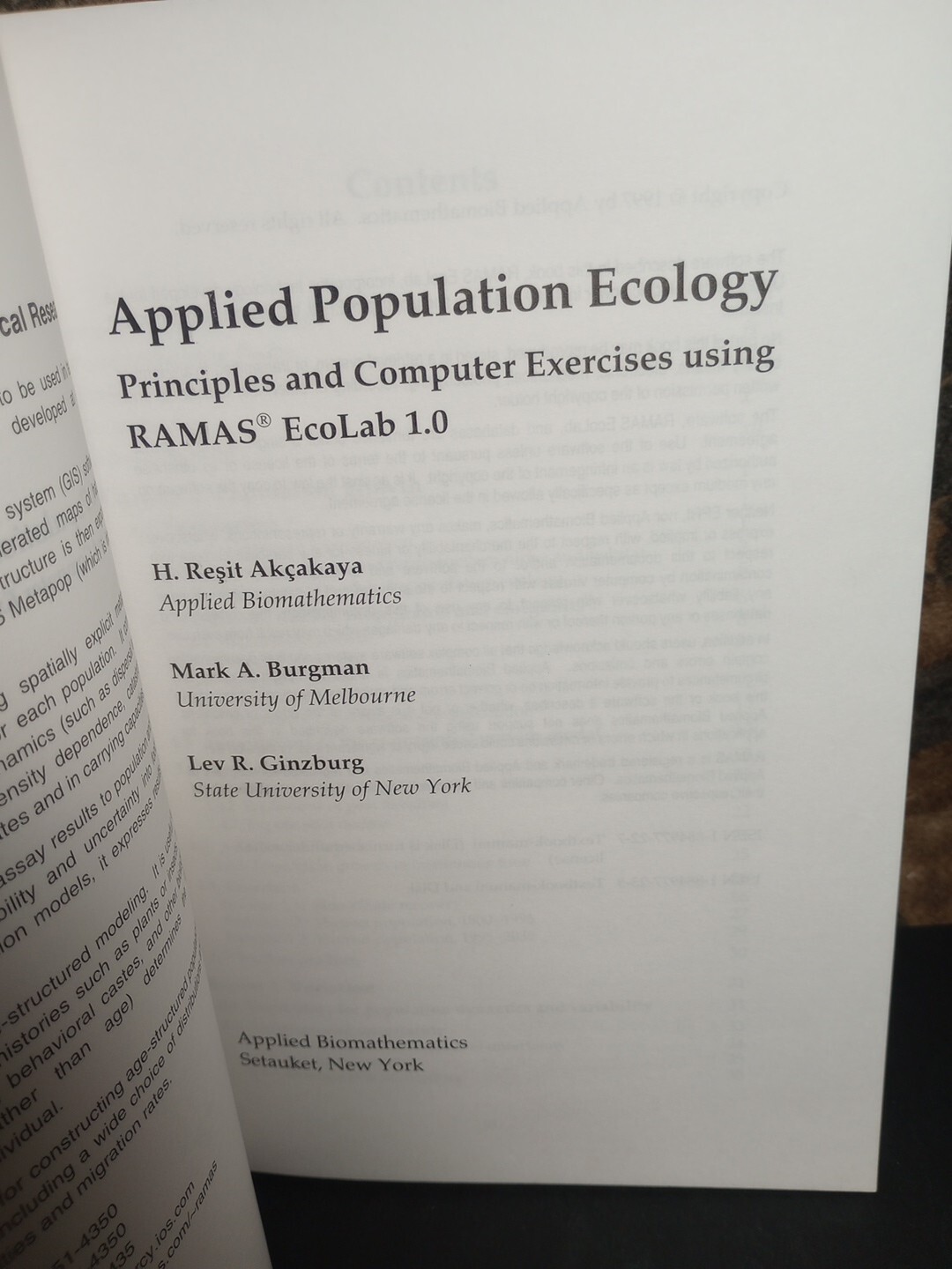 Applied Population Ecology Using RAMAS Ecolab 1.0: Principles and Computer…