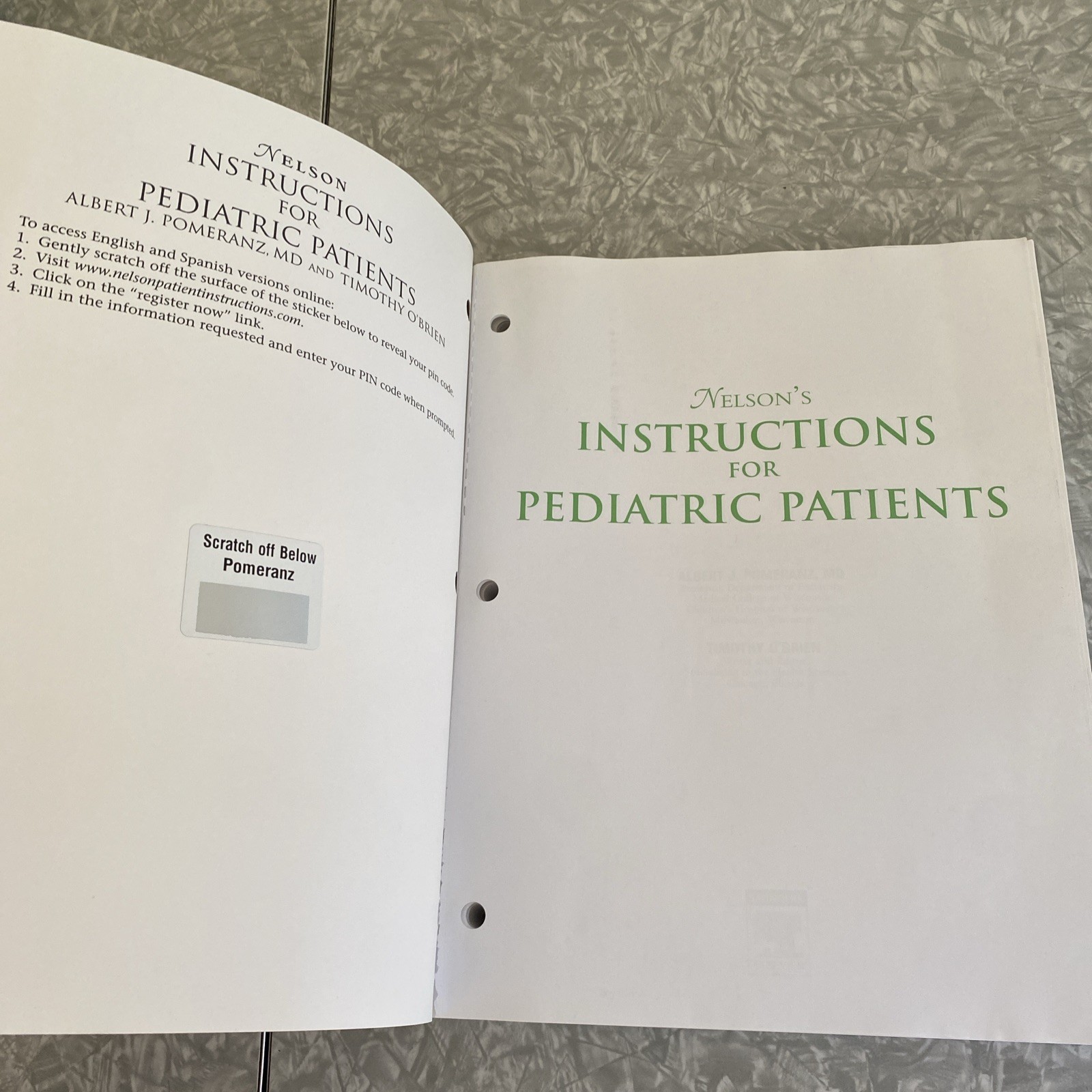 Nelson’s Instructions for Pediatric Patients Pomeranz MD & OBrien *Unused Code*