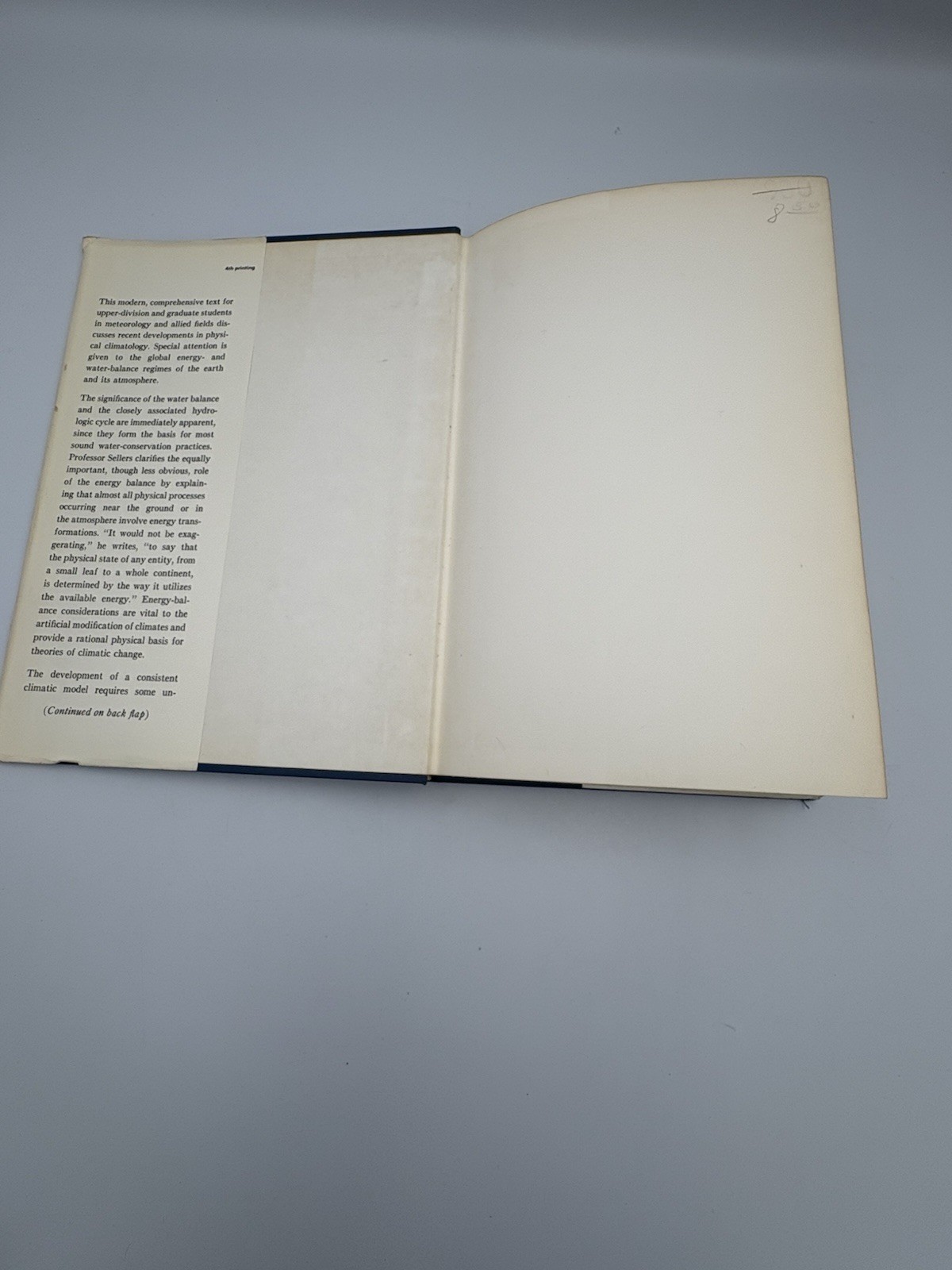 Physical Climatology By William D. Sellers (1969) Hardcover DJ