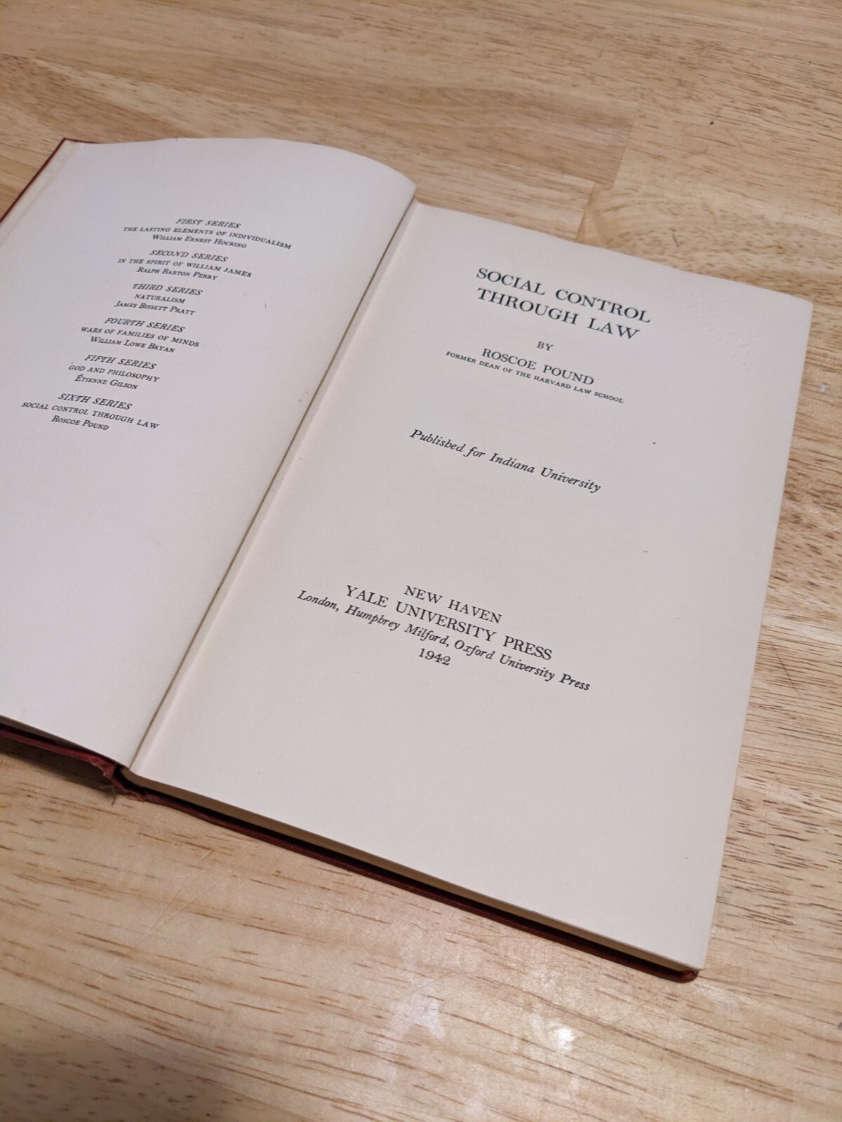 Social Control Through Law, Roscoe Pound 1st edition 1942