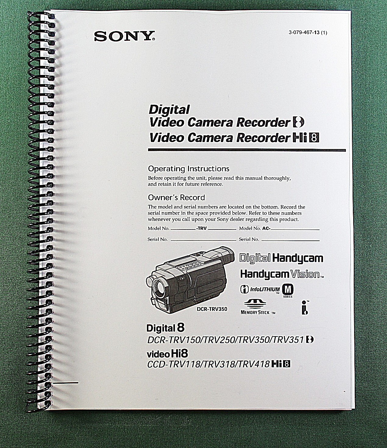 Sony DCR-TRV250 Instruction Manual: 268 Pages Coil Bound & Protective Covers!