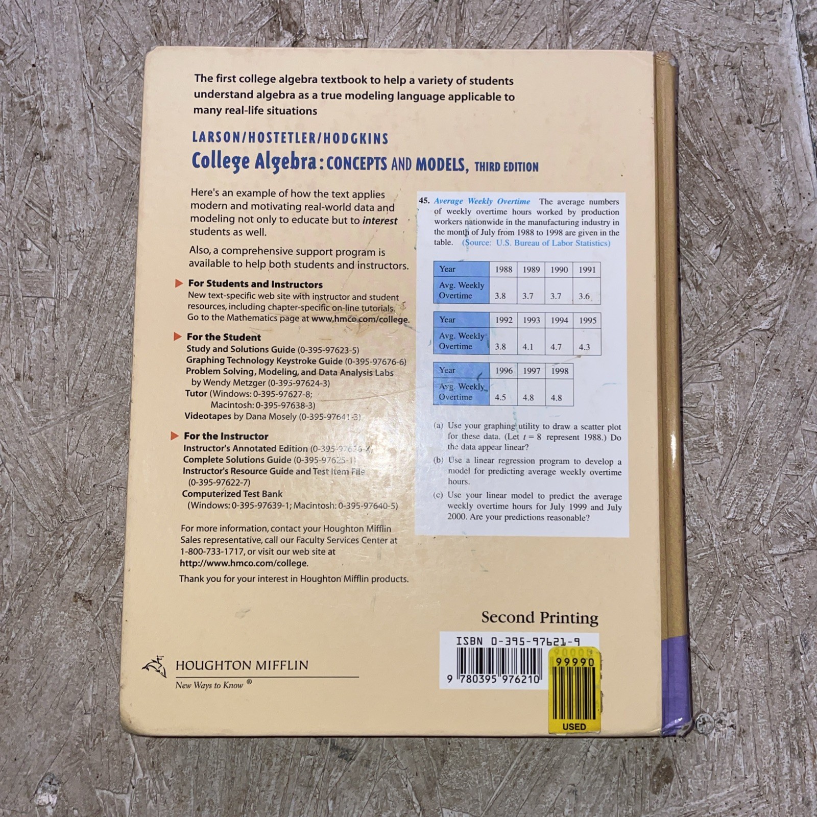 College Algebra : Concepts and Models by Ron Larson (1999, Book, Other, Student
