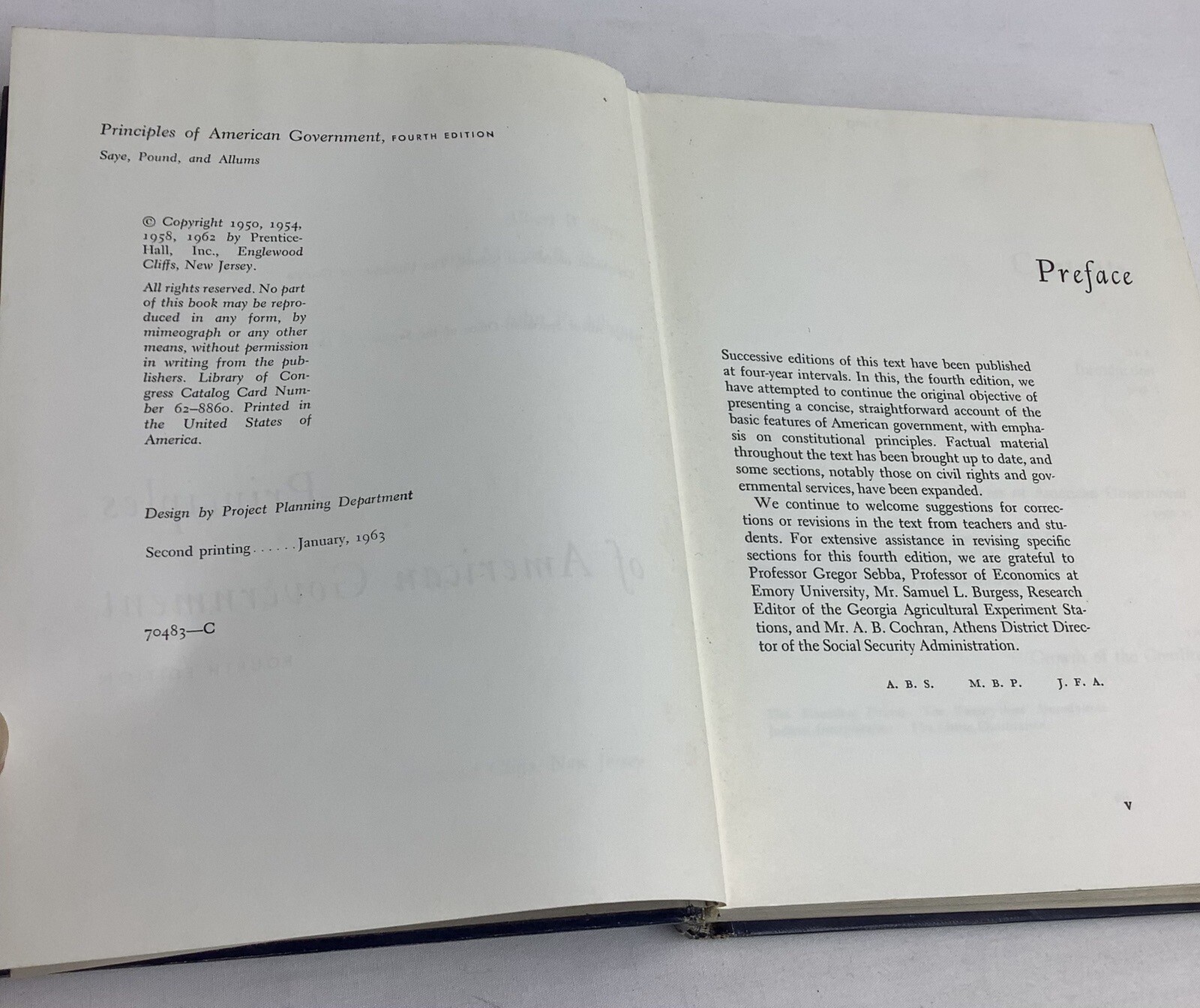 Principles Of American Government Sage Pound Allums 4th Ed 1962 TAW230908/BB1