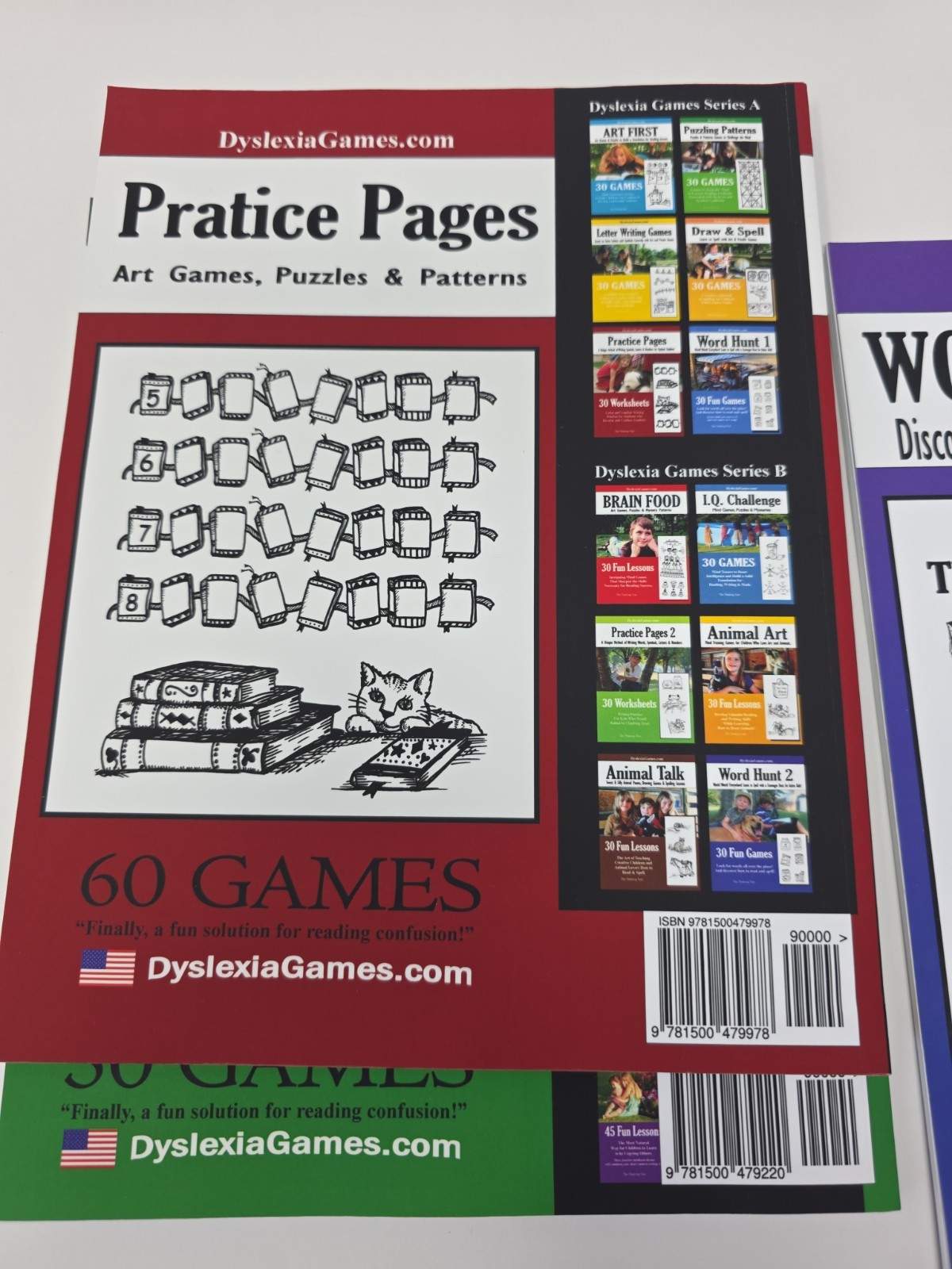 3 Books From Dyslexia Games Book Series A Book 2, 5 & 6 Puzzles Word Hunt Number