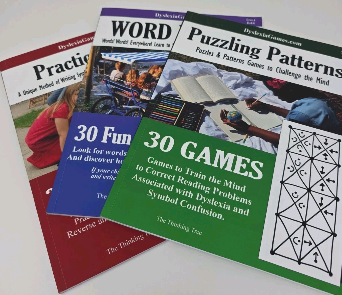 3 Books From Dyslexia Games Book Series A Book 2, 5 & 6 Puzzles Word Hunt Number