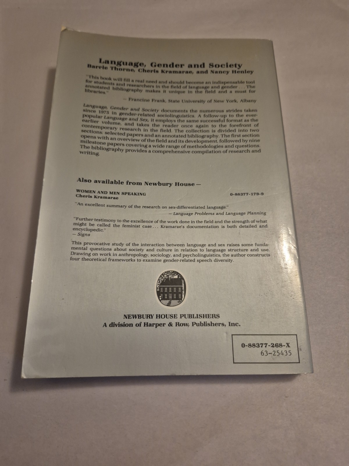 Language Gender and Society TPB Thorne Krammare Henley Feminism Theory