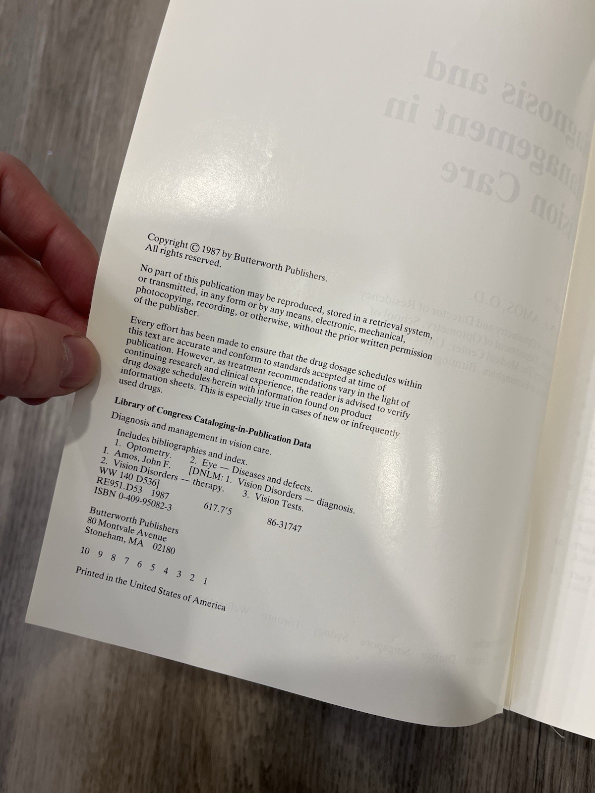 Diagnosis and Management in Vision Care Edited By John F. Amos Butterworths 1987