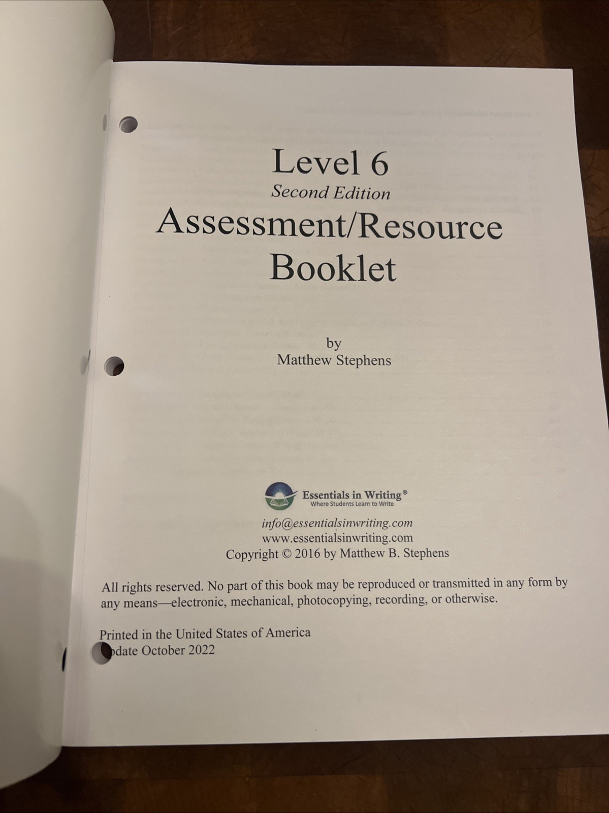 Essentials in Writing Level 6 Assessment / Resource Booklet – Homeschool Book