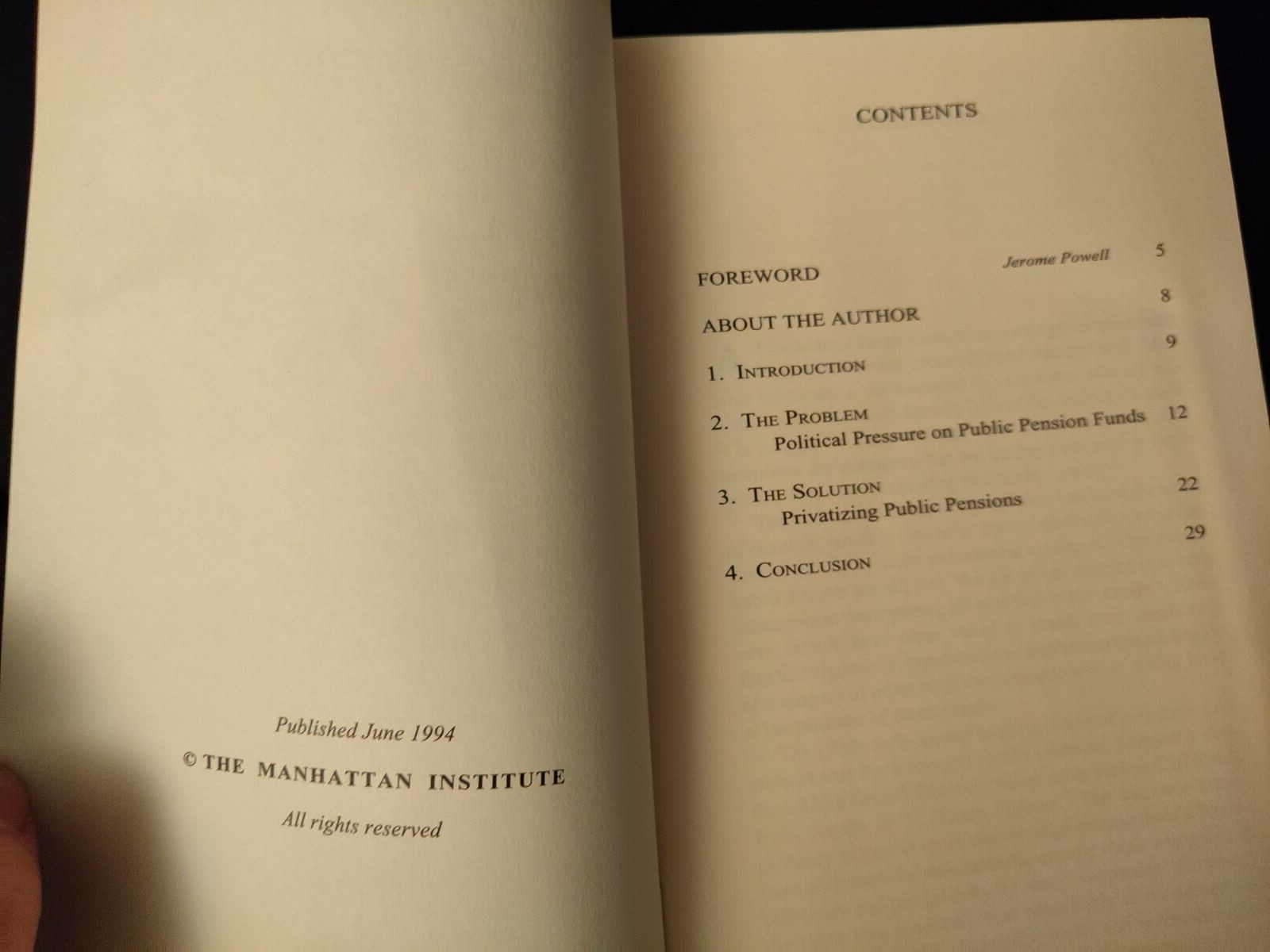 Politics and Public Pension Funds by Roberta Romano – Foreword by Jerome Powell