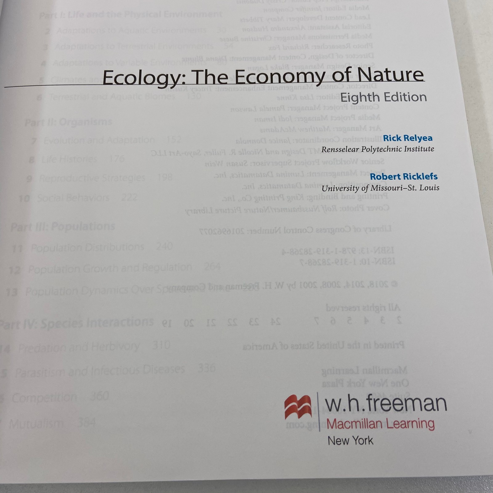 Ecology Economy of Nature Rick Relyea Robert Ricklefs Eighth Edition Freeman TPB